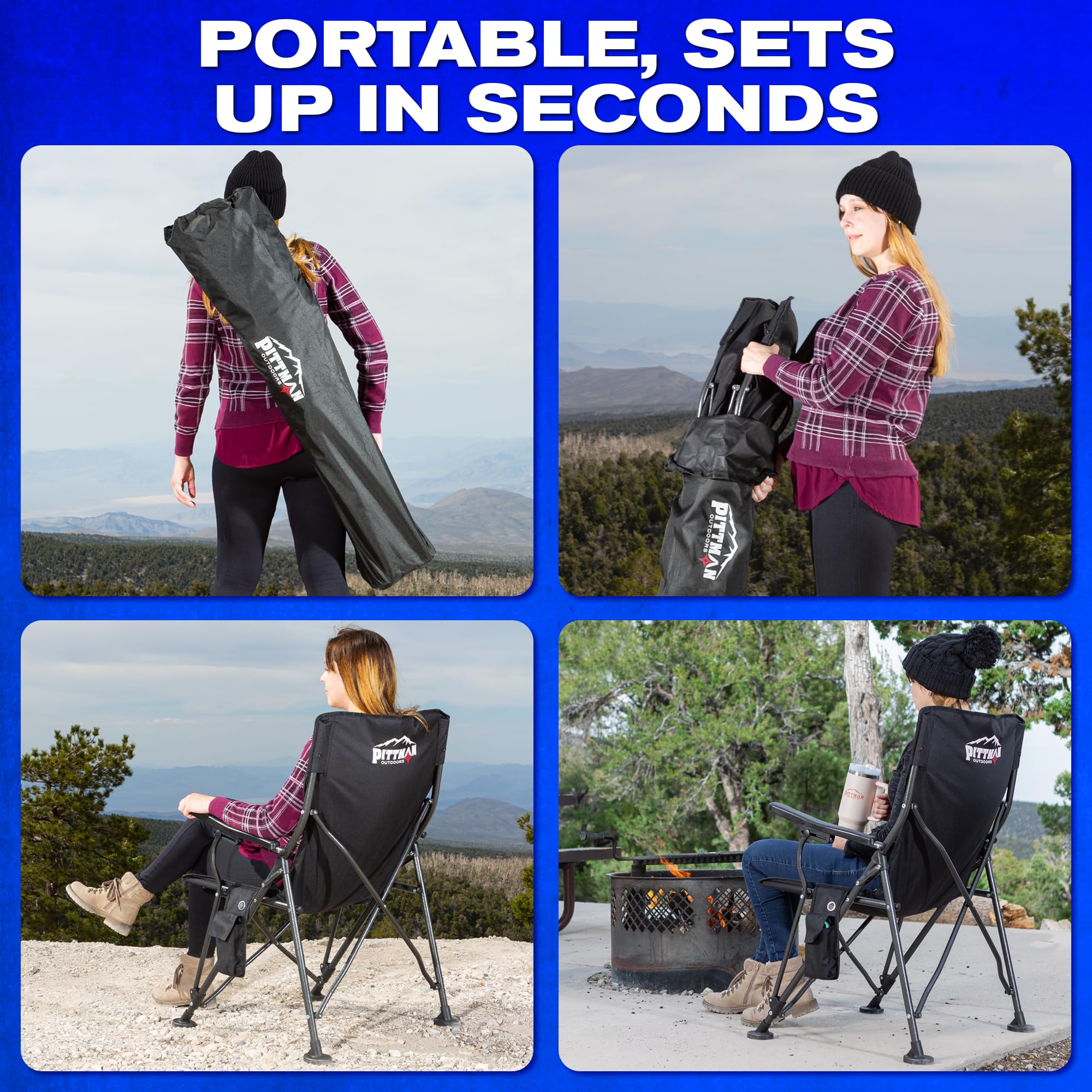 Pittman Heated Camping Chair for Adults - Portable Outdoor Heated Folding Chair with Battery Power (Batteries Not Included) - Perfect for Hunting, Fishing, Camping & Backyard Relaxation in Cold Weather
