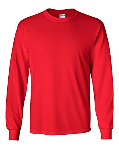 Gildan Ultra Cotton Long Sleeve T-Shirt for Men - Soft 100% Cotton Crewneck Tee (Red) - Perfect for Casual Wear, Work Uniforms & Everyday Comfort