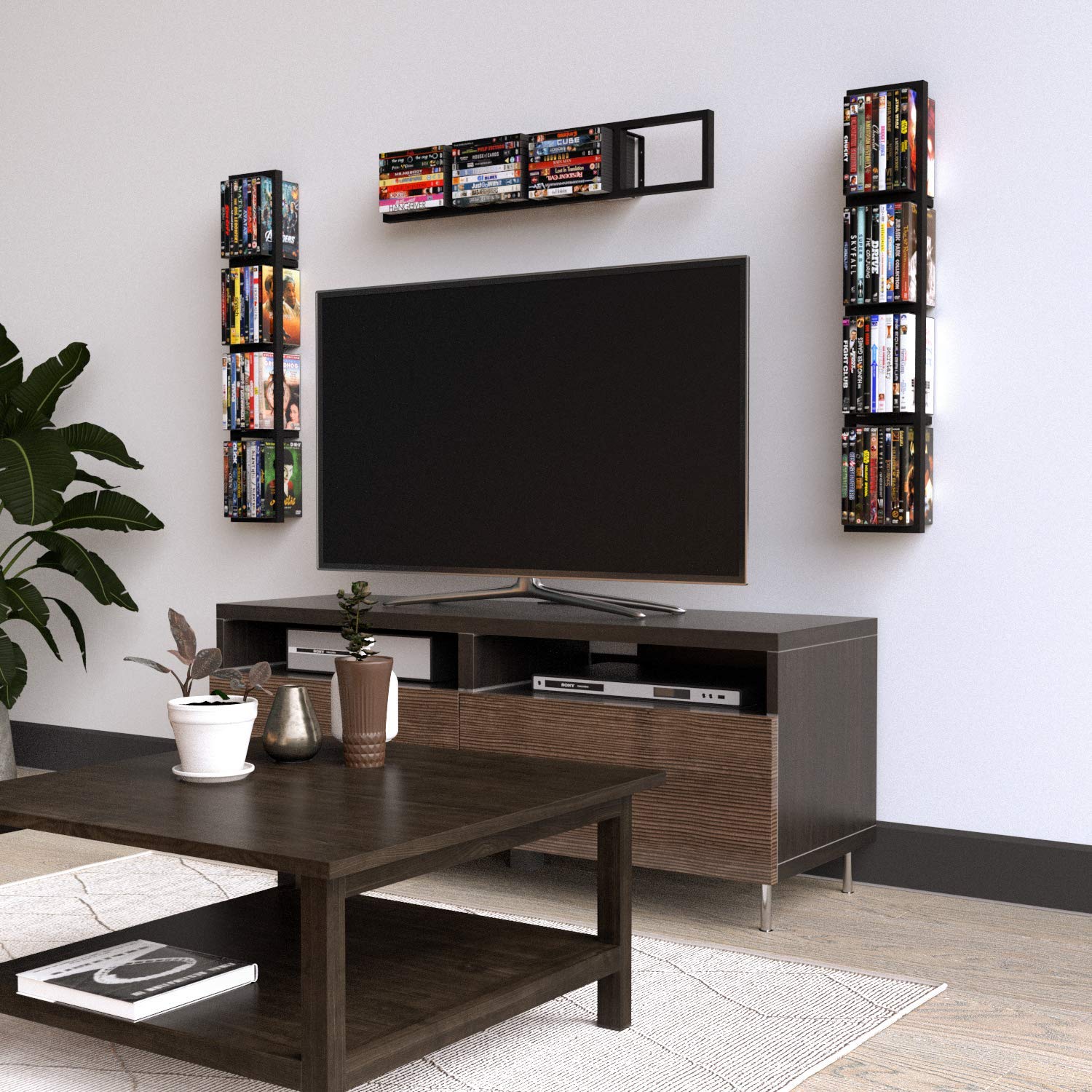 YouHaveSpace 34 Inch Wall Mounted CD DVD Storage Shelf - Metal Black Media Organizer for Movies, Games & Collectibles - Perfect for Living Room, Home Theater & Office Organization