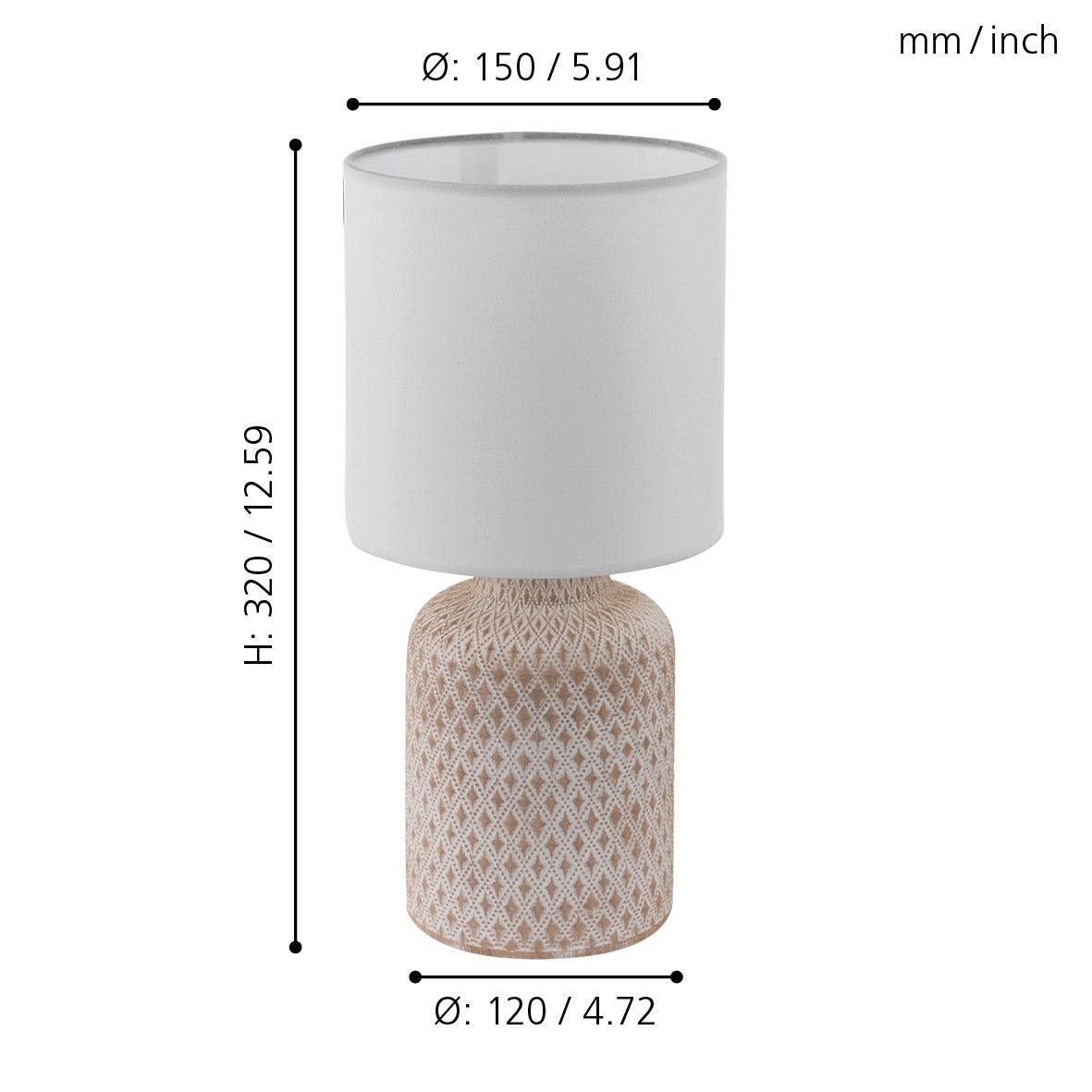 Eglo Bellariva White Ceramic Table Lamp with Fabric Shade - Modern Home Office & Bedroom Lighting Decor for Living Room, Study, or Nightstand