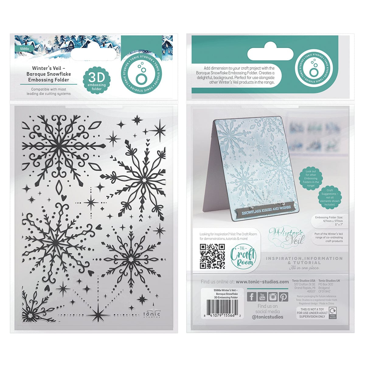 Winter’s Veil Baroque Snowflake 3D Embossing Folder 5566e - Perfect for DIY Christmas Cards, Scrapbooking & Paper Crafting