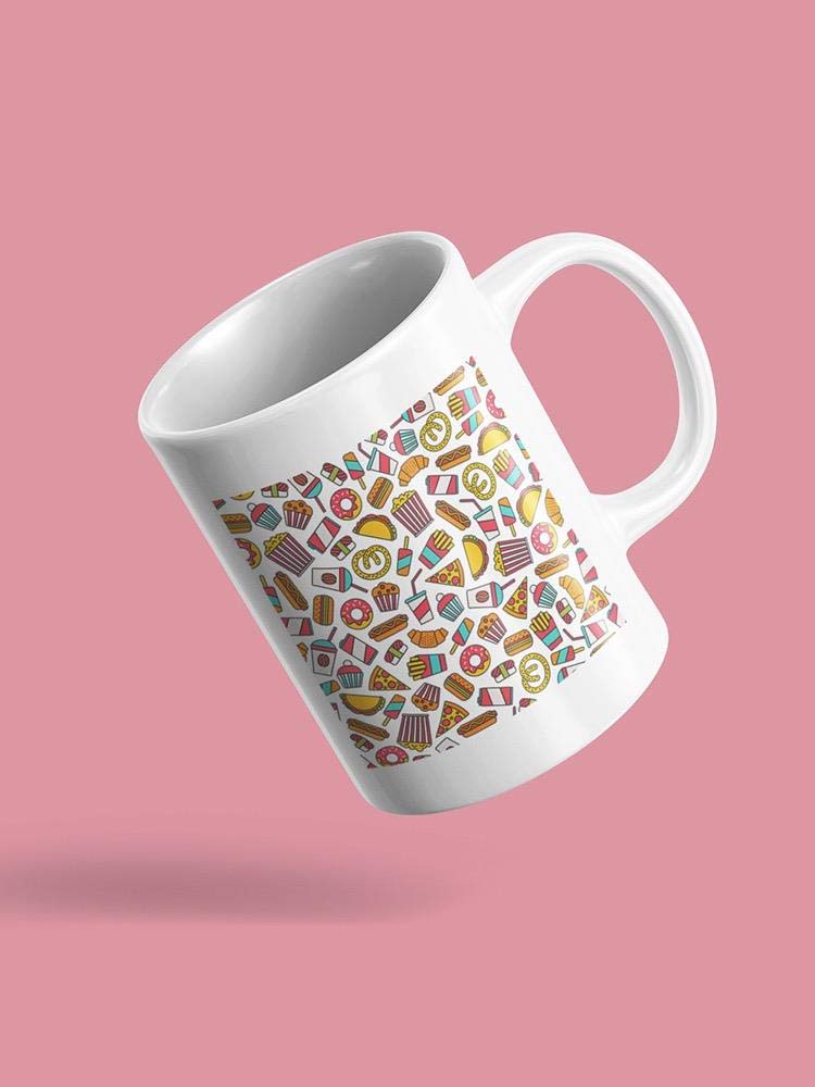 Smartprints Fast Food Icons Coffee Mug - Seamless Design Ceramic Cup for Men & Women - Perfect for Office, Home Use & Gift Giving