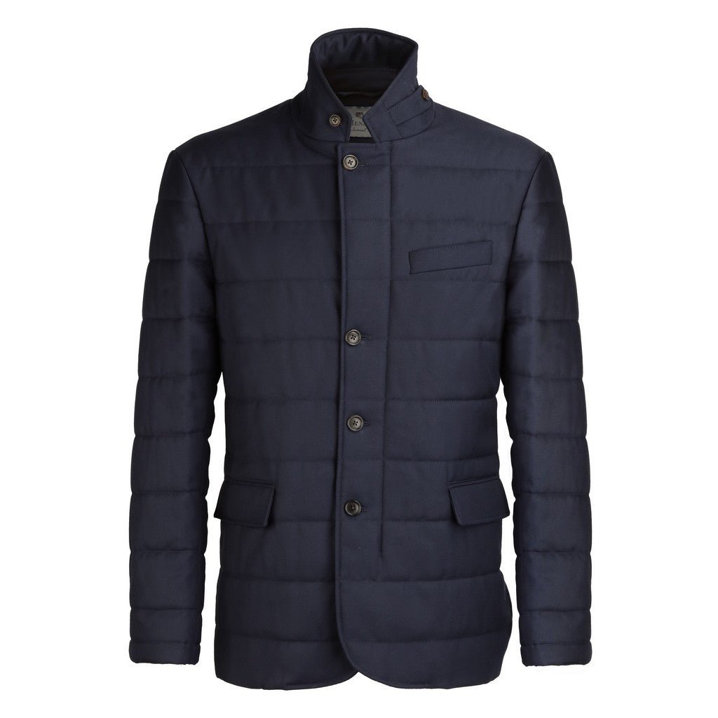 HENRY SARTORIAL Loro Piana Merino Wool Puffer Jacket for Men - Navy Blue, Regular Fit | Winter Coat for Outdoor Activities & Casual Wear
