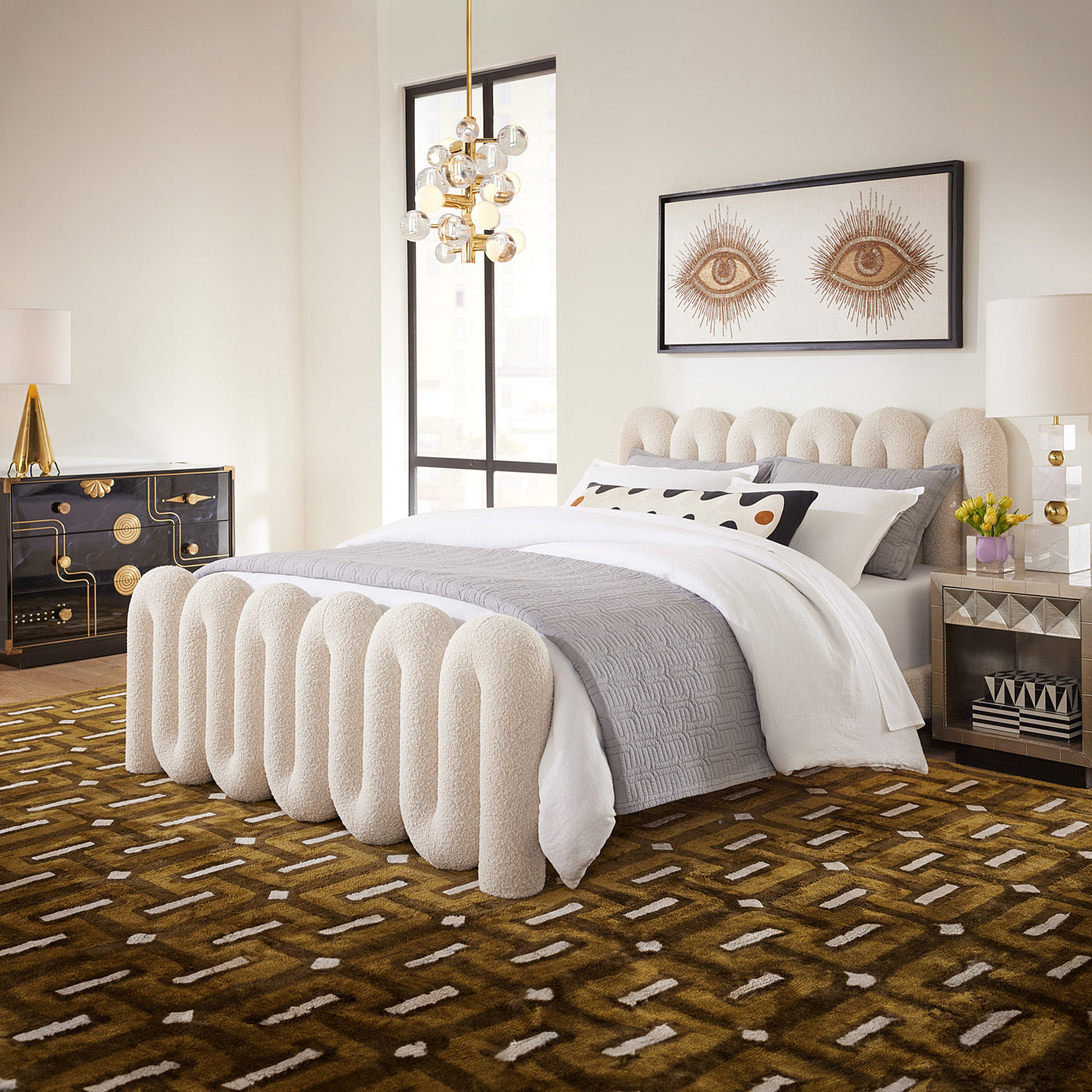 Serpentine Bed - Modern Wavy Design Queen Size Bed Frame for Bedroom | Perfect for Contemporary Home Decor & Guest Rooms