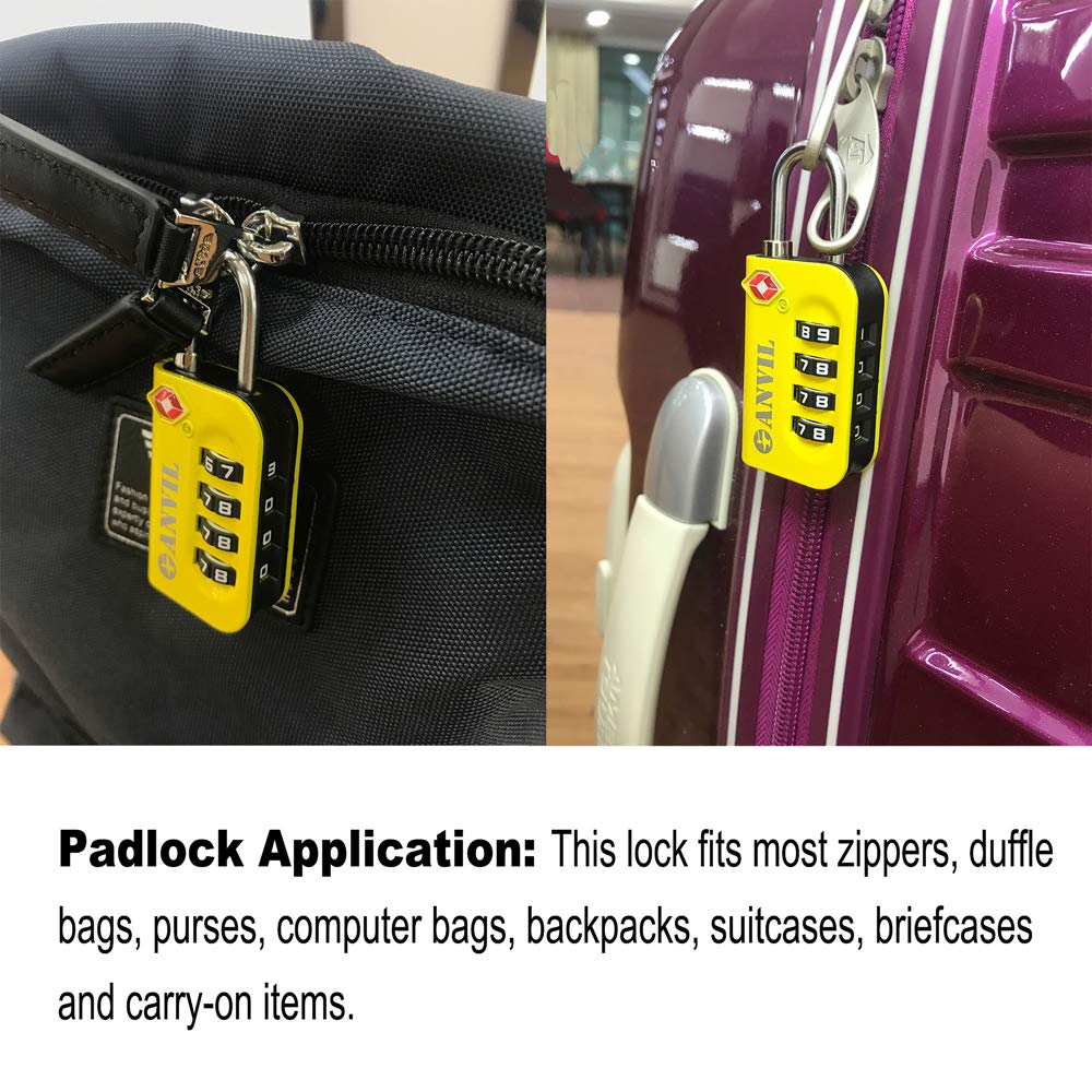 ANVIL TSA Approved Luggage Lock - 4 Digit Combination Lock with 10,000 Security Codes, Easy-Read Dial Window for Suitcases, Backpacks & Travel Bags | Secure Your Belongings During Air Travel, Gym Visits & School Use