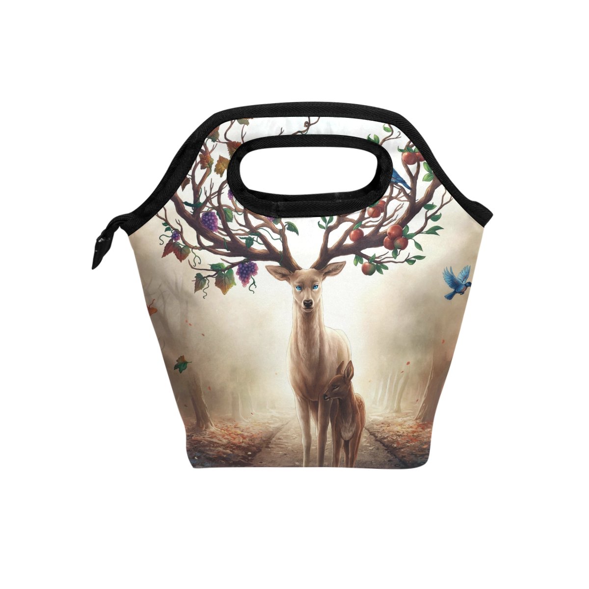 JOYPRINT Insulated Lunch Box Bag with Animal Deer Giraffe Bird Art - Leakproof Cooler Tote for Men, Women & Kids - Perfect for School, Work, Picnics & Outdoor Activities