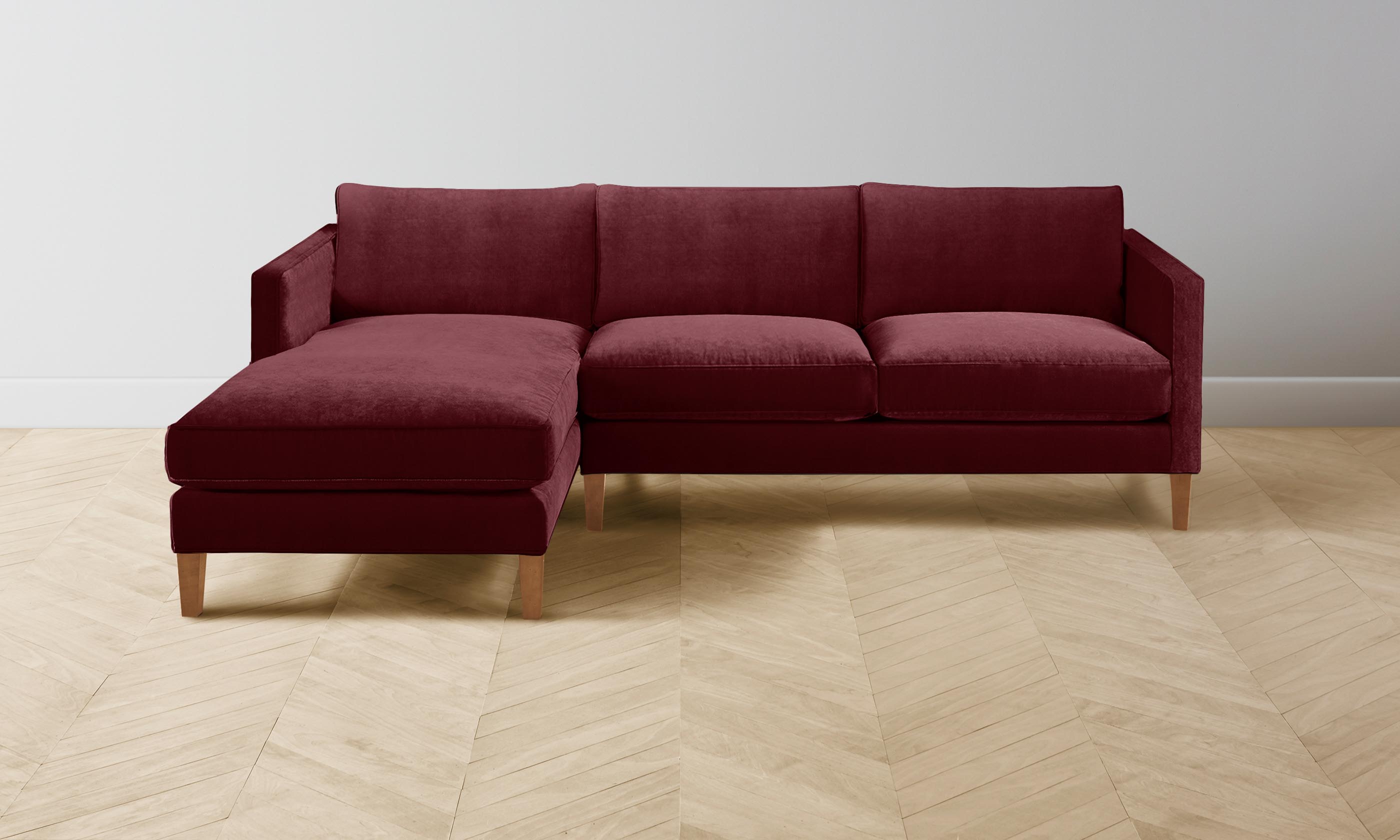 The Crosby Sectional Sofa - Performance Velvet Upholstery in Merlot Red | Perfect for Living Room, Lounge & Family Room Comfort