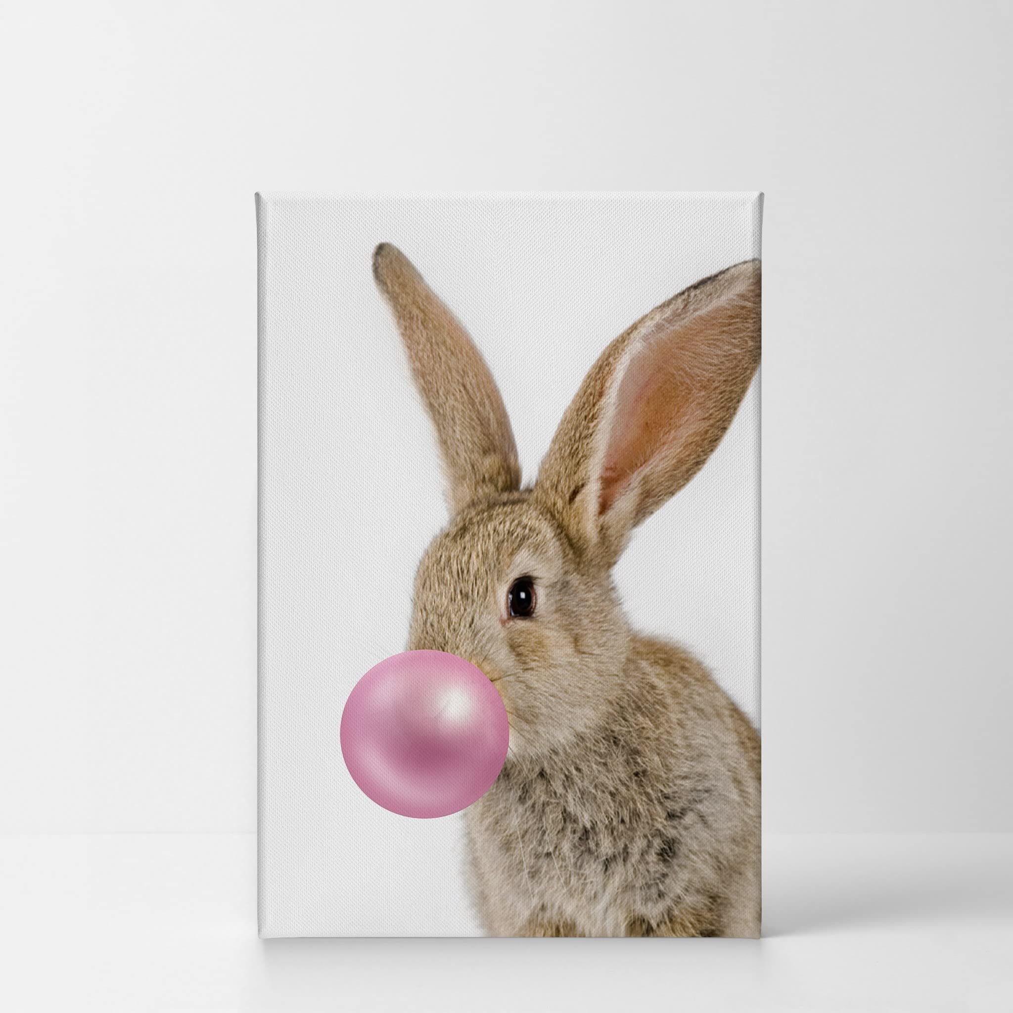 Smile Art Design Bunny Rabbit Canvas Print - Pink Bubble Gum Art Wall Decor for Kids Nursery, Stretched & Ready to Hang (36x24) | Made in USA | Perfect for Baby Rooms, Playrooms & Birthday Gifts