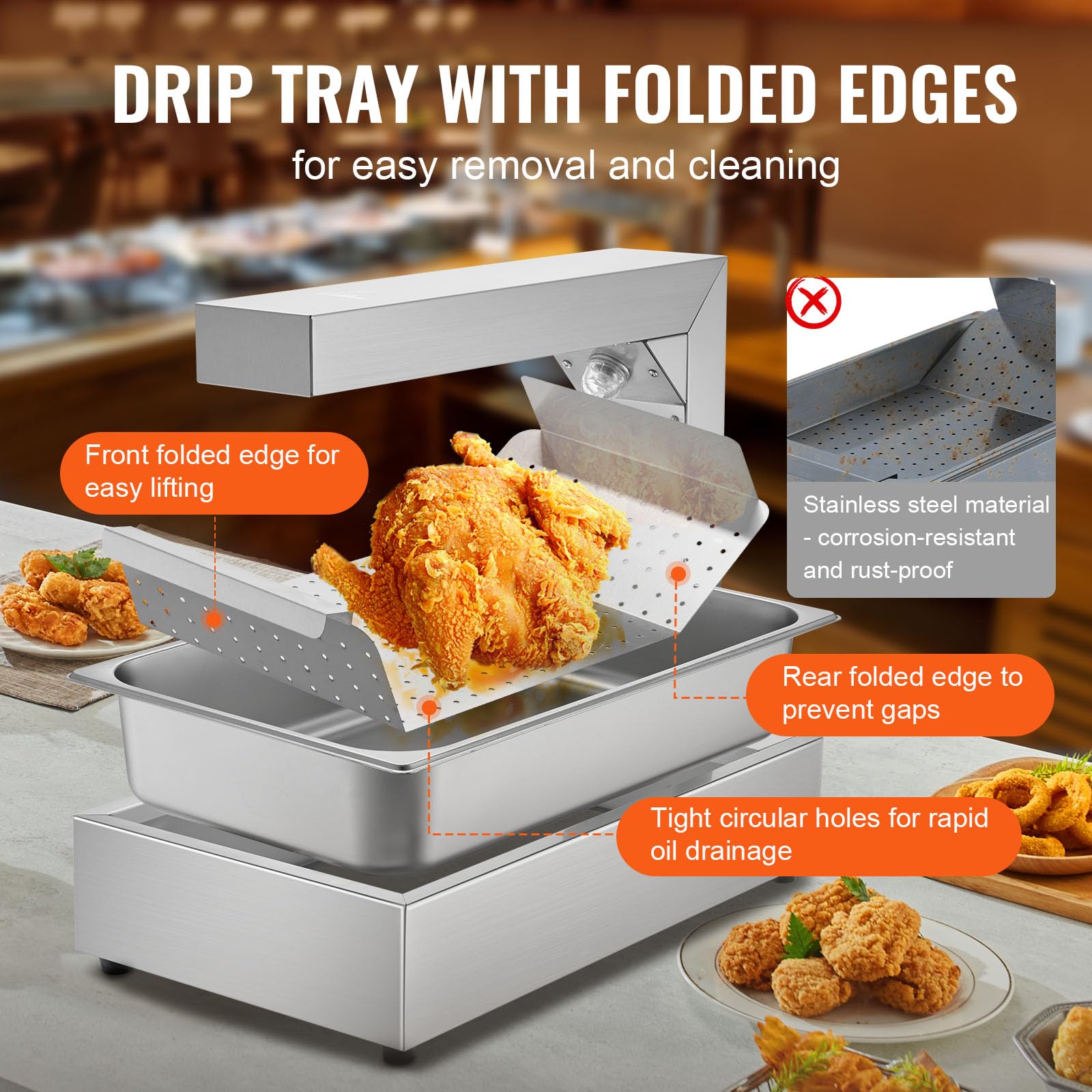 VEVOR Commercial Stainless Steel Food Warmer with Heating Lamp - 104-122°F Electric French Fry Warmer for Restaurants, Buffets & Kitchens | Perfect for Keeping Fries, Chips & Snacks Warm at Food Stations