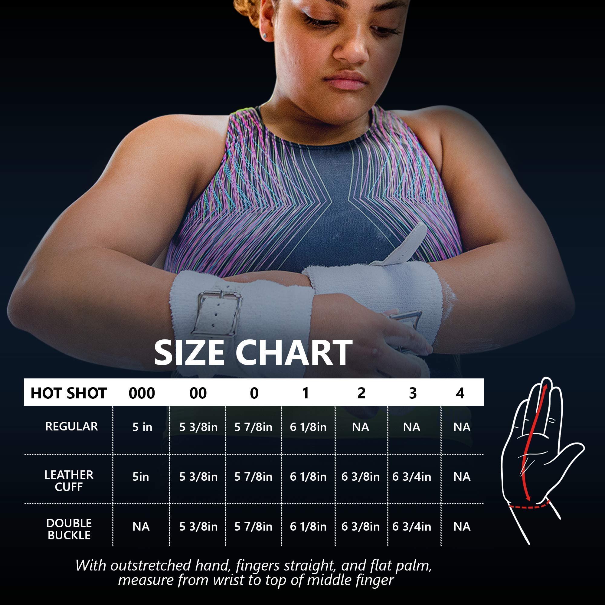 Women's Hot Shot Uneven Bar Gymnastics Grips - Premium Leather Gymnastics Hand Grips for Training & Competition, Made in USA, Hook & Loop Closure, Size 00 (5 3/8