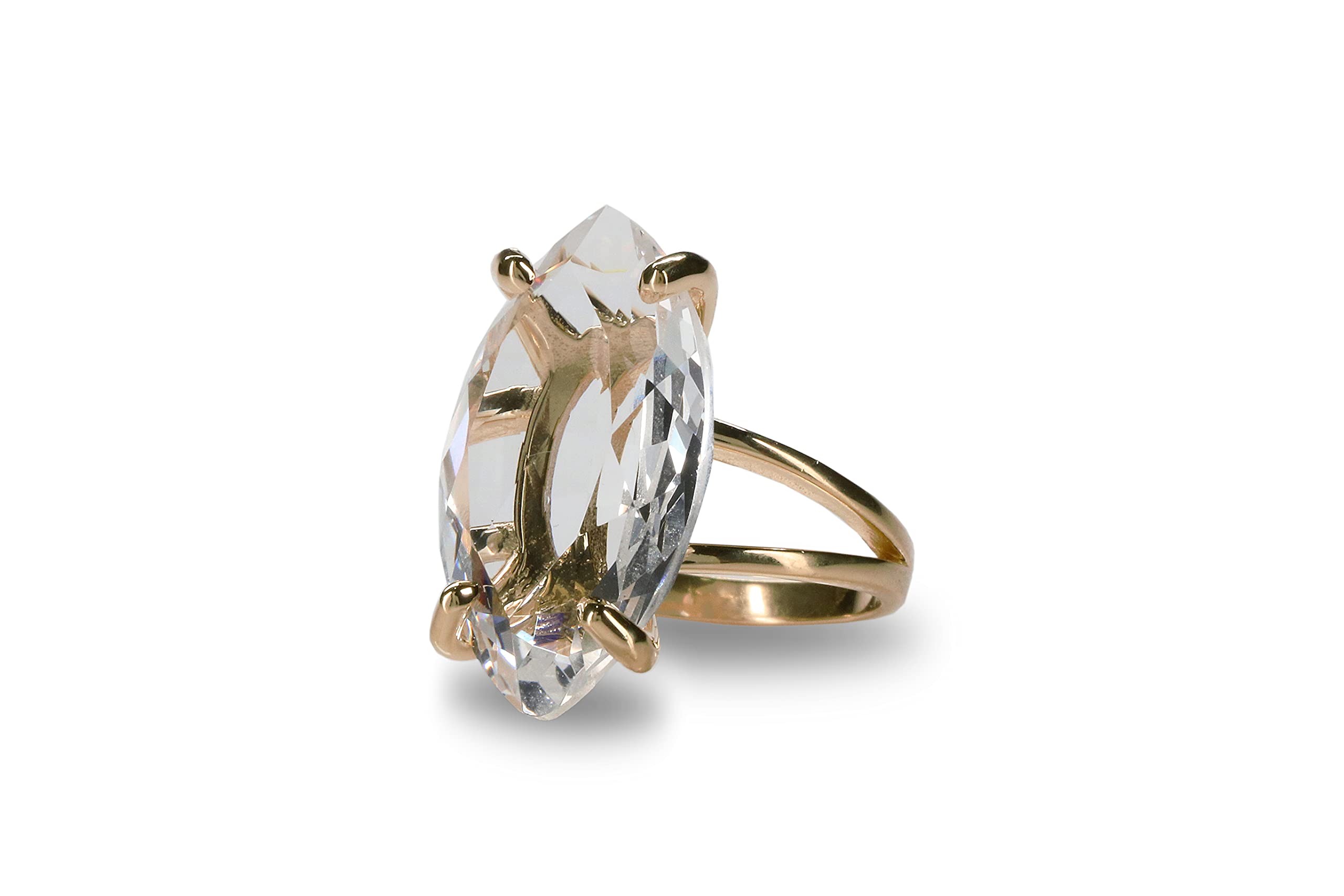 Solitaire Marquise Quartz Crystal Ring in Rose Gold - Handcrafted Gemstone Jewelry for Women - Elegant Gift Box Included - Perfect for Weddings, Anniversaries & Special Occasions