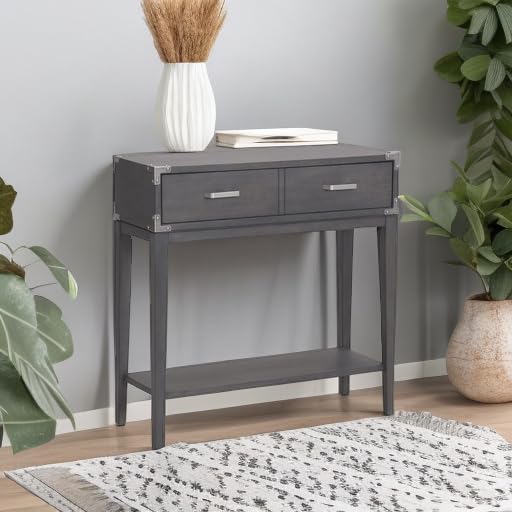 Leick Home Beckett One Drawer Hall Stand with Shelf - Entryway Storage Organizer for Living Room, Hallway & Foyer - Anthracite/Pewter Finish - Perfect for Small Spaces, Keys, Mail & Decor