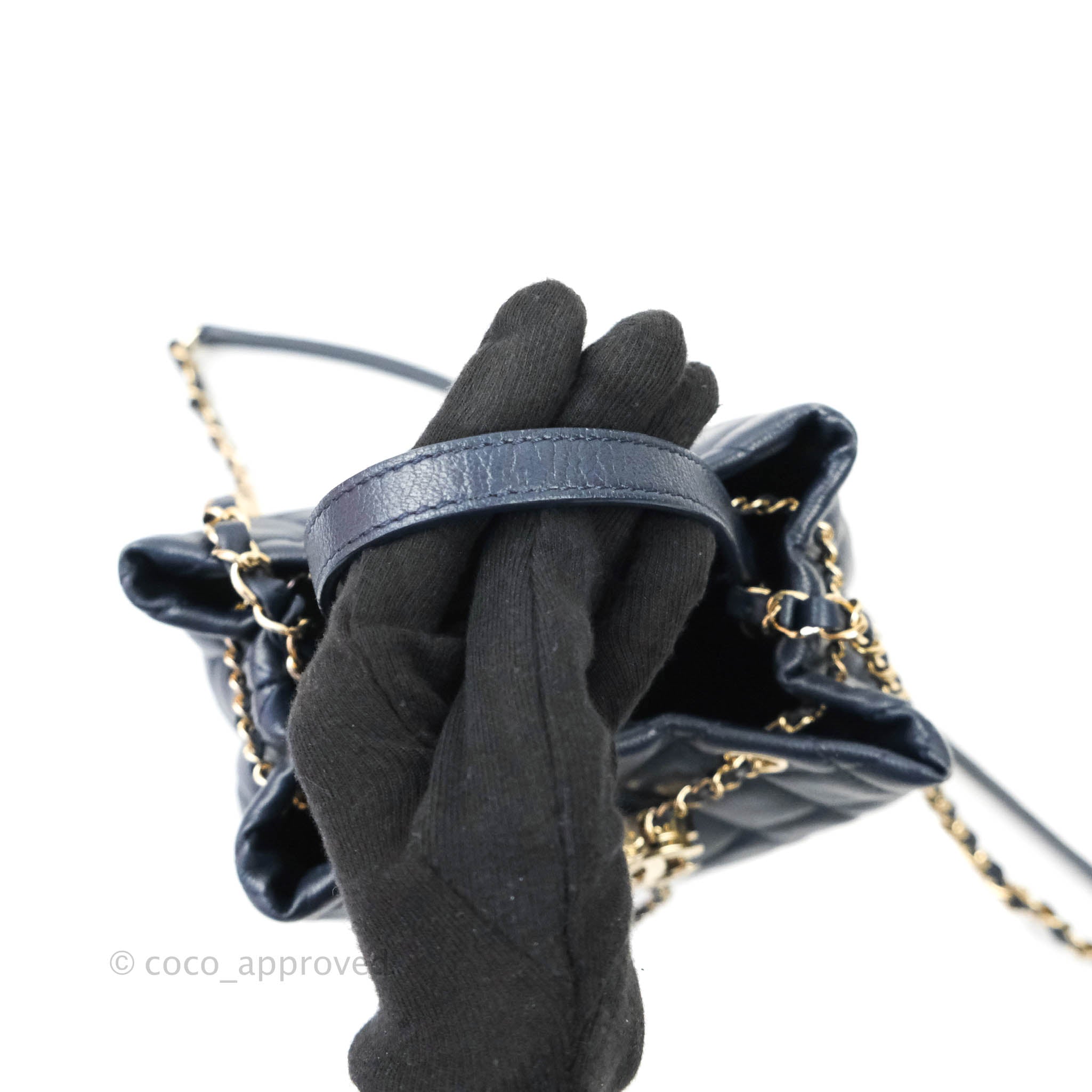 Chanel Caviar Quilted Rolled Up Bucket Drawstring Bag Navy Gold Hardware - Luxury Designer Handbag for Women, Perfect for Everyday Use, Travel & Special Occasions