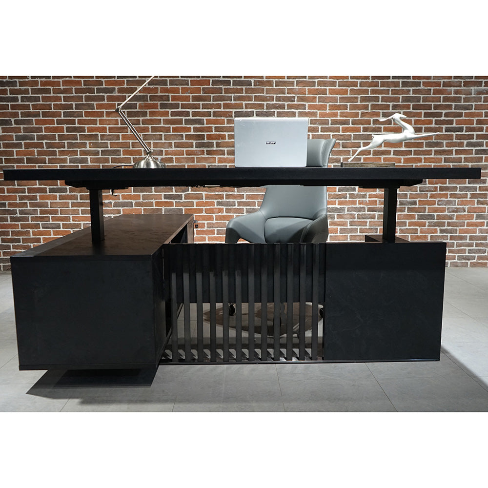 DAXTON 200cm Black Executive Desk with Right Return & Lift - Perfect for Home Office, Business & Professional Workspaces