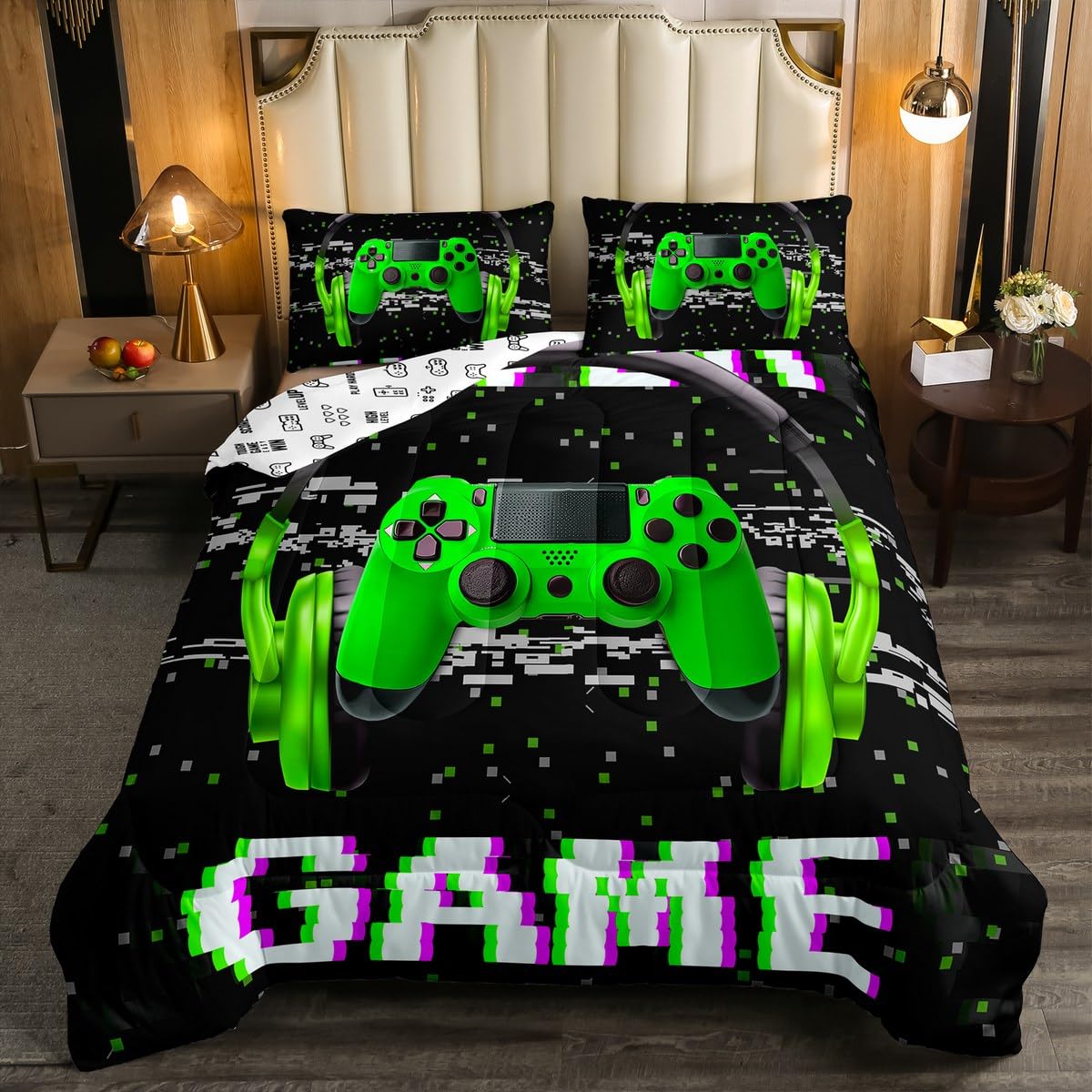Erosebridal Boys Twin Gaming Comforter Set - Green Video Game Themed Bedding for Toddler & Kids - Perfect for Gamer Bedrooms, Sleepovers & Teen Boys Room Decor