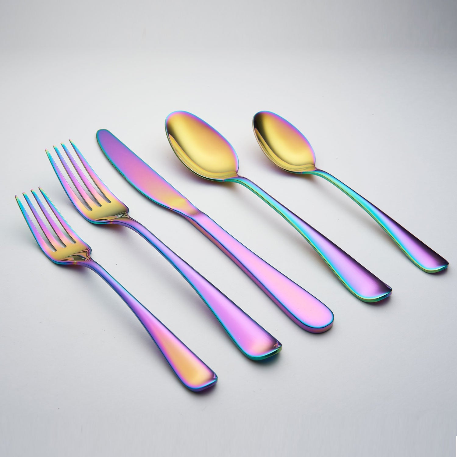 Rhiannon Rainbow Mirror 20-Piece Flatware Set - Stainless Steel Silverware with Mirror Finish - Perfect for Dining, Wedding Gifts & Home Decor