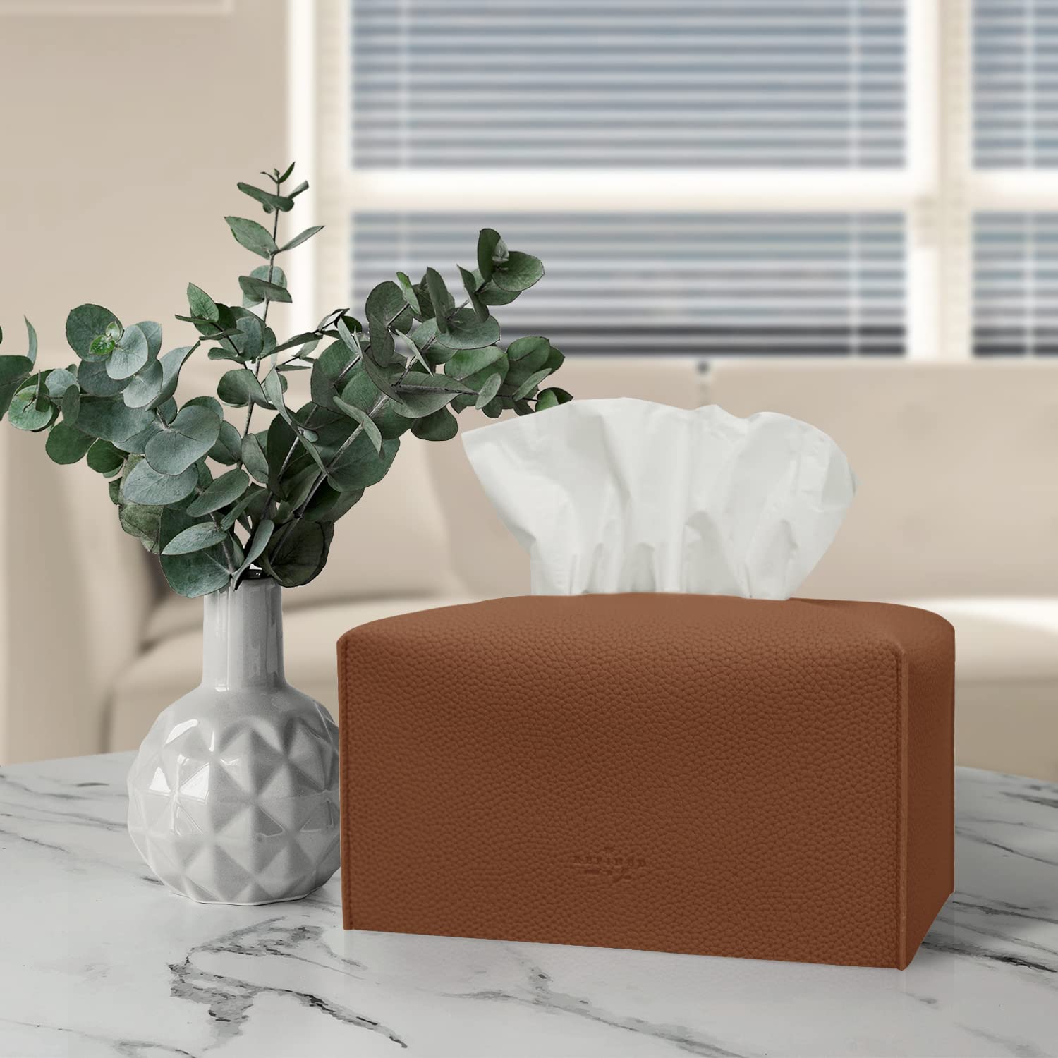 Carrotez Modern PU Leather Tissue Box Cover - Decorative Rectangular Tissue Holder for Bathroom, Vanity, Office Desk & Nightstand (9.5