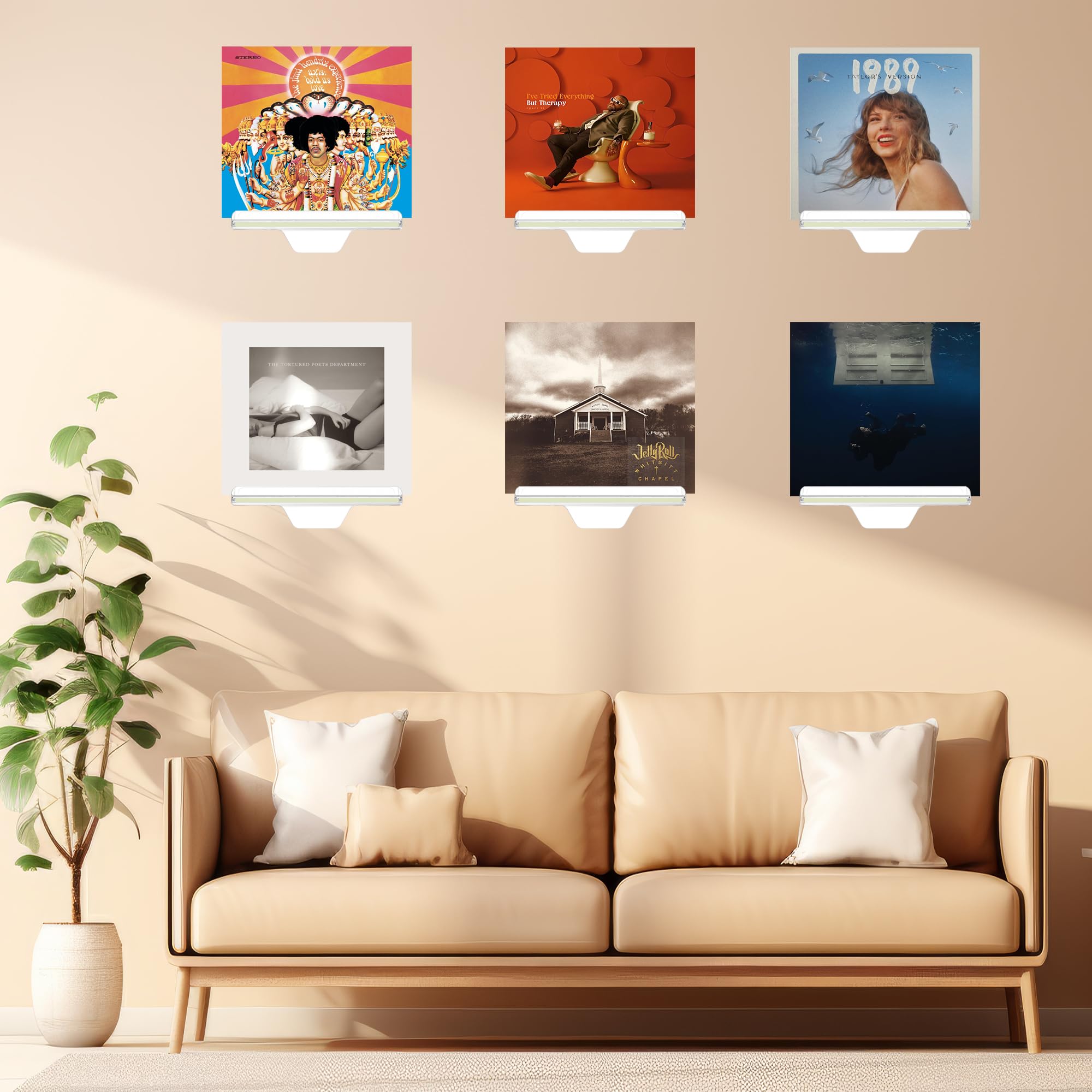 10 Pack Clear Vinyl Record Wall Mount Holder - 4 Inch Glow in the Dark Album Shelf with Fluorescent Strip for Vinyl Records, DVDs, Photos & Makeup - Perfect for Bedroom, Living Room & Music Studio Organization