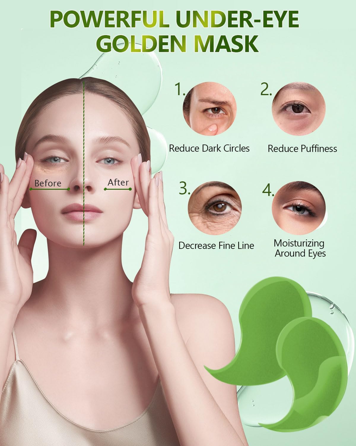 120 Pcs Chlorella Eye Patches with Collagen - Reduce Puffy Eyes & Dark Circles, Combat Fine Lines & Wrinkles, Gentle Under Eye Masks for Dark Circle Treatment - Perfect for Night Routine, Travel & Skincare Regimen