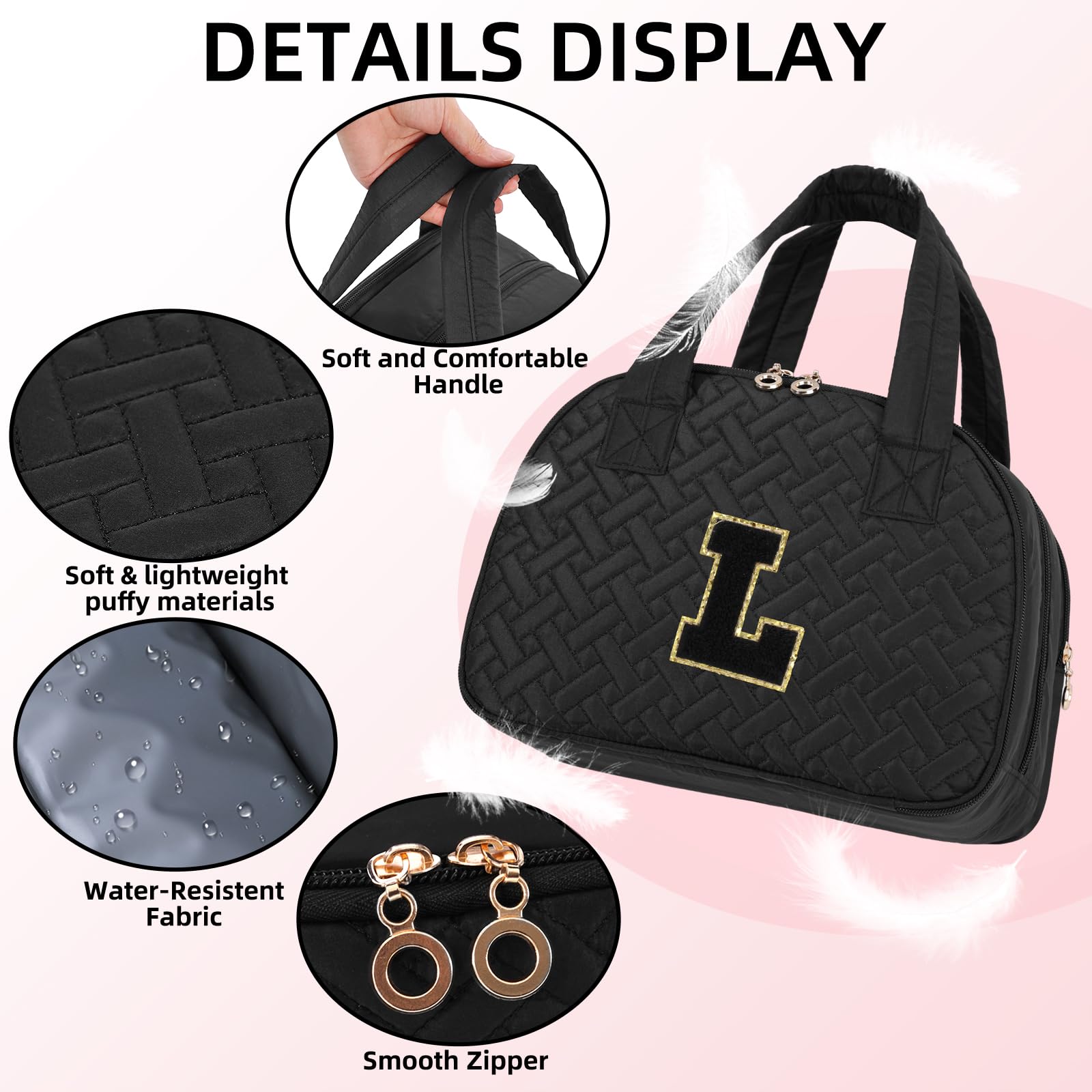Personalized Travel Toiletry Bag for Women - Waterproof Cosmetic Organizer with Handle & Brush Holder - Ideal Makeup Bag for Birthday Gifts, Business Trips & Vacation Essentials (Large, Black)