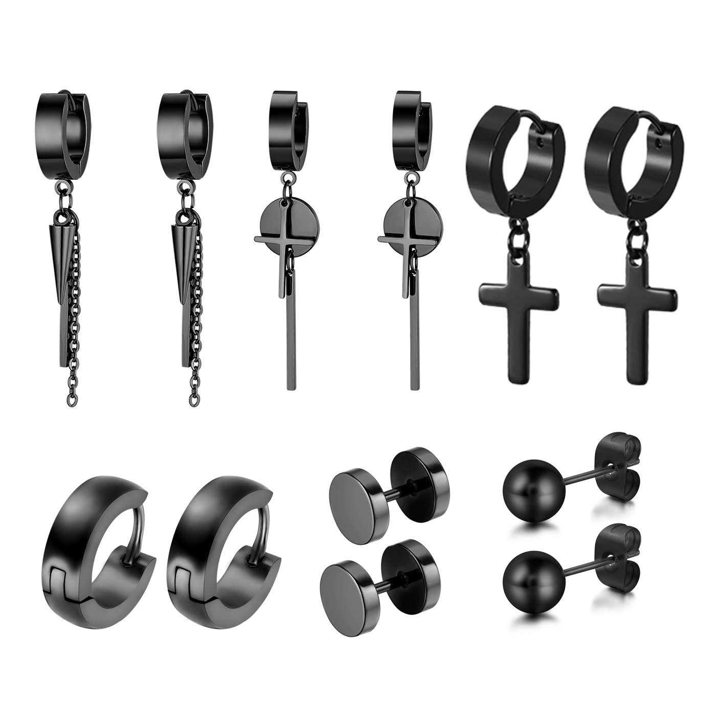 Aroncent 6 Pairs Stainless Steel Small Hoop Earrings for Men & Women - Fake Gauges & Spike Earrings Set | Hypoallergenic, Lightweight & Durable | Perfect for Everyday Wear, Parties & Gifts