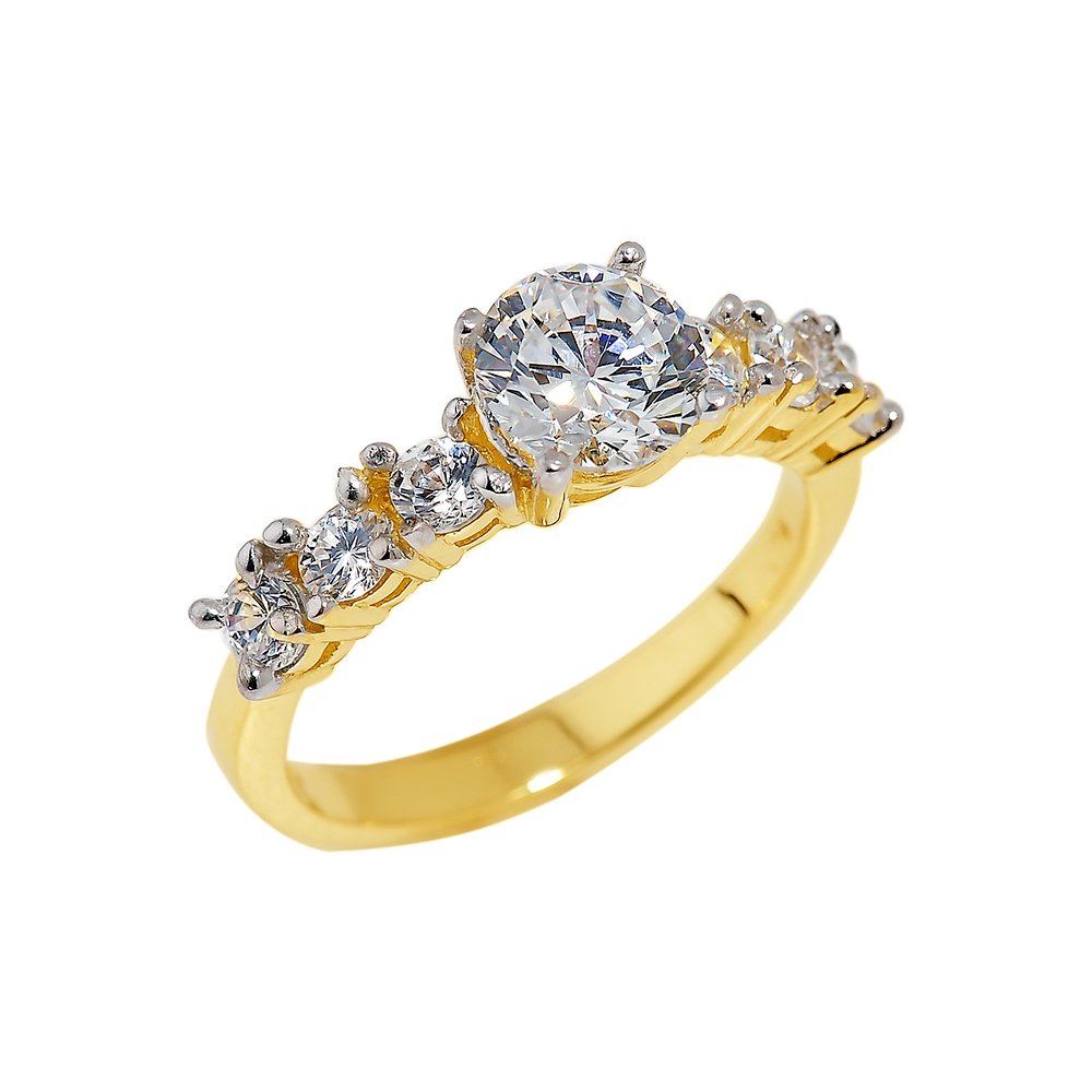 14K Yellow Gold CZ Engagement Ring - 2.2mm Band for Women, Wedding, Proposal & Anniversary Gift