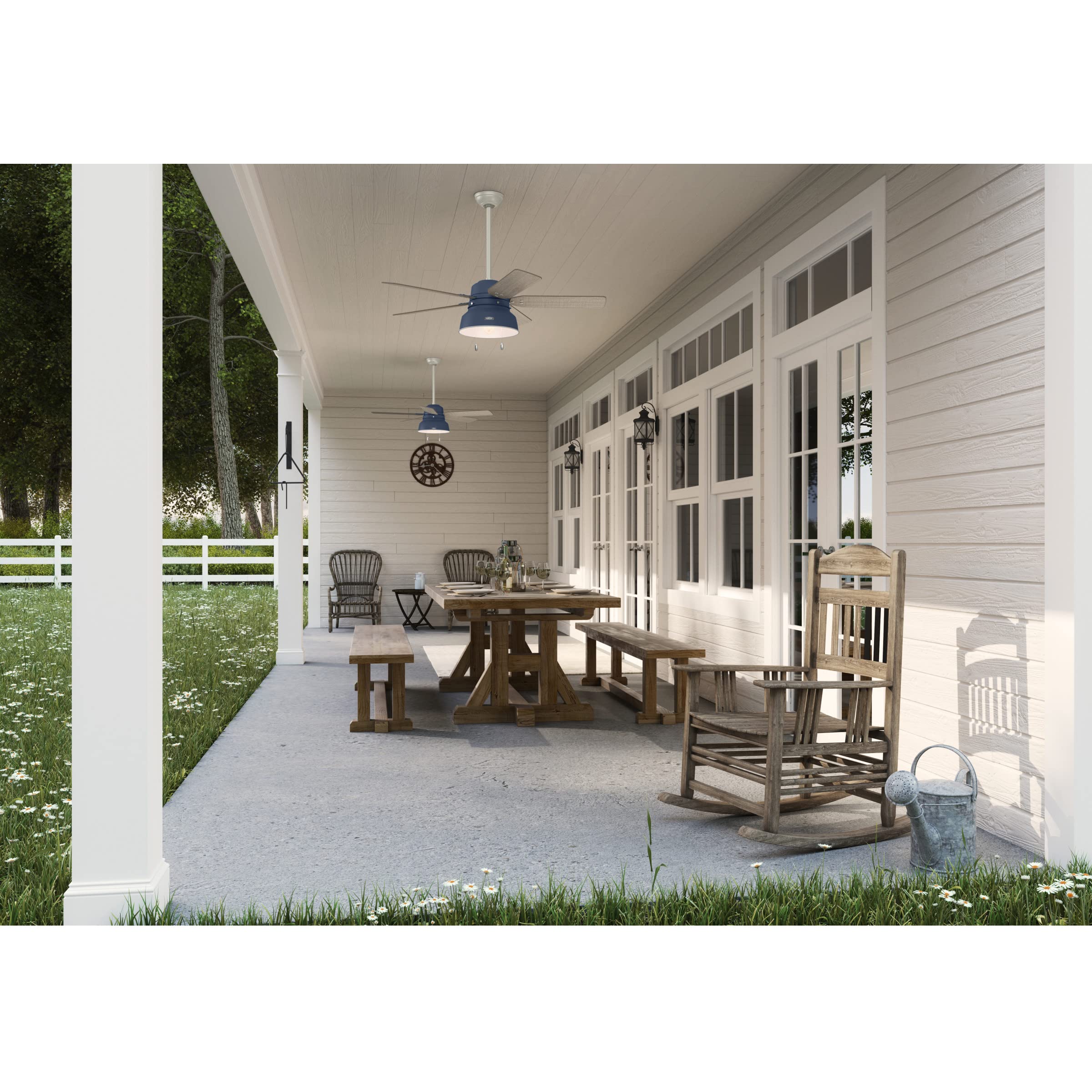 Hunter Fan Company 50252 Mill Valley 52-Inch Indoor/Outdoor Ceiling Fan with Remote Control - Indigo Blue Finish - Perfect for Bedroom, Living Room, Patio & Covered Porch