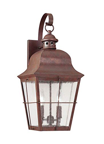 Sea Gull Lighting 8463-44 Chatham Outdoor Wall Lantern - 2-Light Weathered Copper Exterior Sconce for Porch, Patio & Garden Lighting