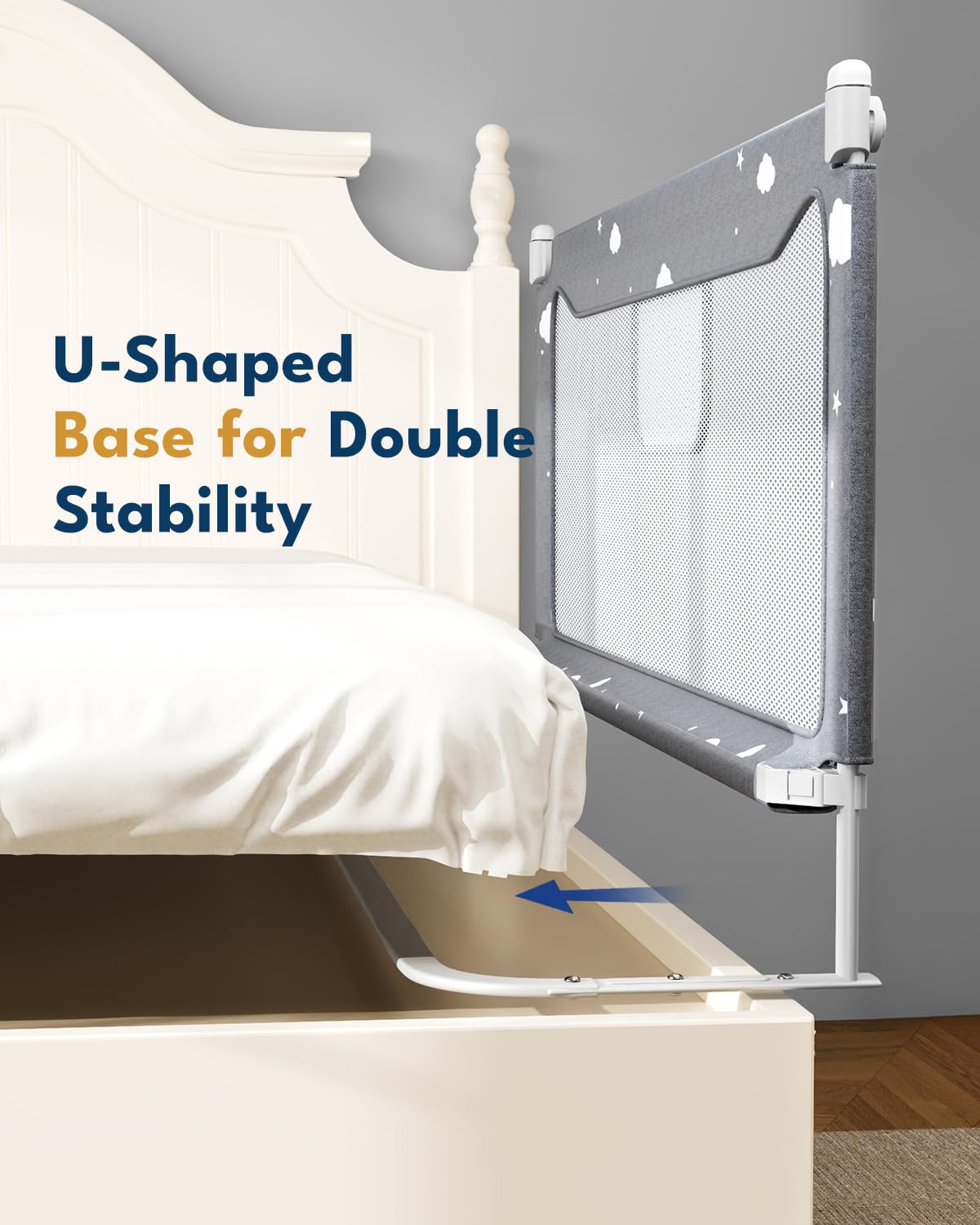 FAMILL Toddler Bed Rail - Quick Assembly Foldable Safety Guard for Kids, U-Shape Base Fits Queen, King, Full & Twin Beds (74.8