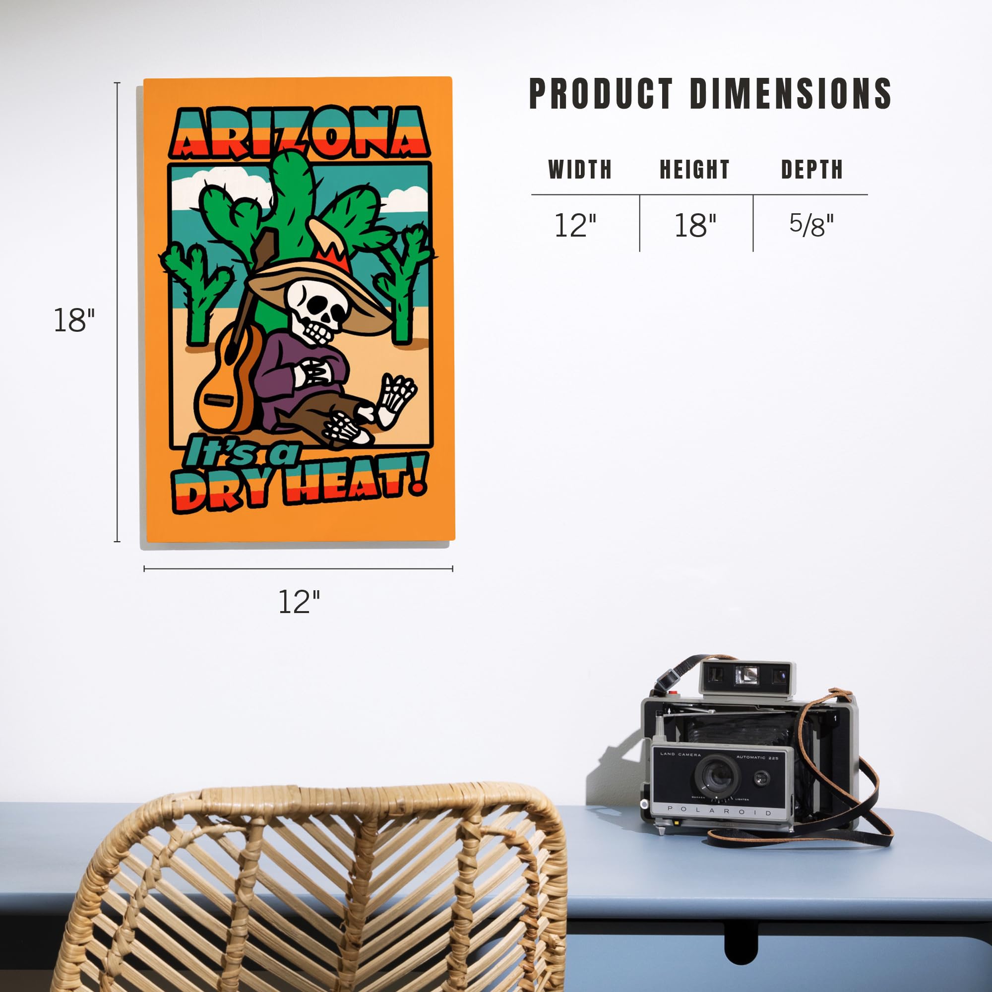 Lantern Press 12x18 Inch Premium Wood Wall Sign - Day of the Dead Skeleton Siesta with Guitar Art - Ready to Hang Home Decor for Living Room, Bedroom, or Office - Arizona Inspired Dry Heat Themed Wall Art