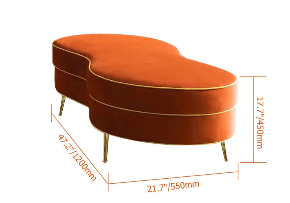 Modern Orange Velvet Upholstered Bench with Gold Legs - Stylish Ottoman for Living Room, Bedroom or Entryway Seating