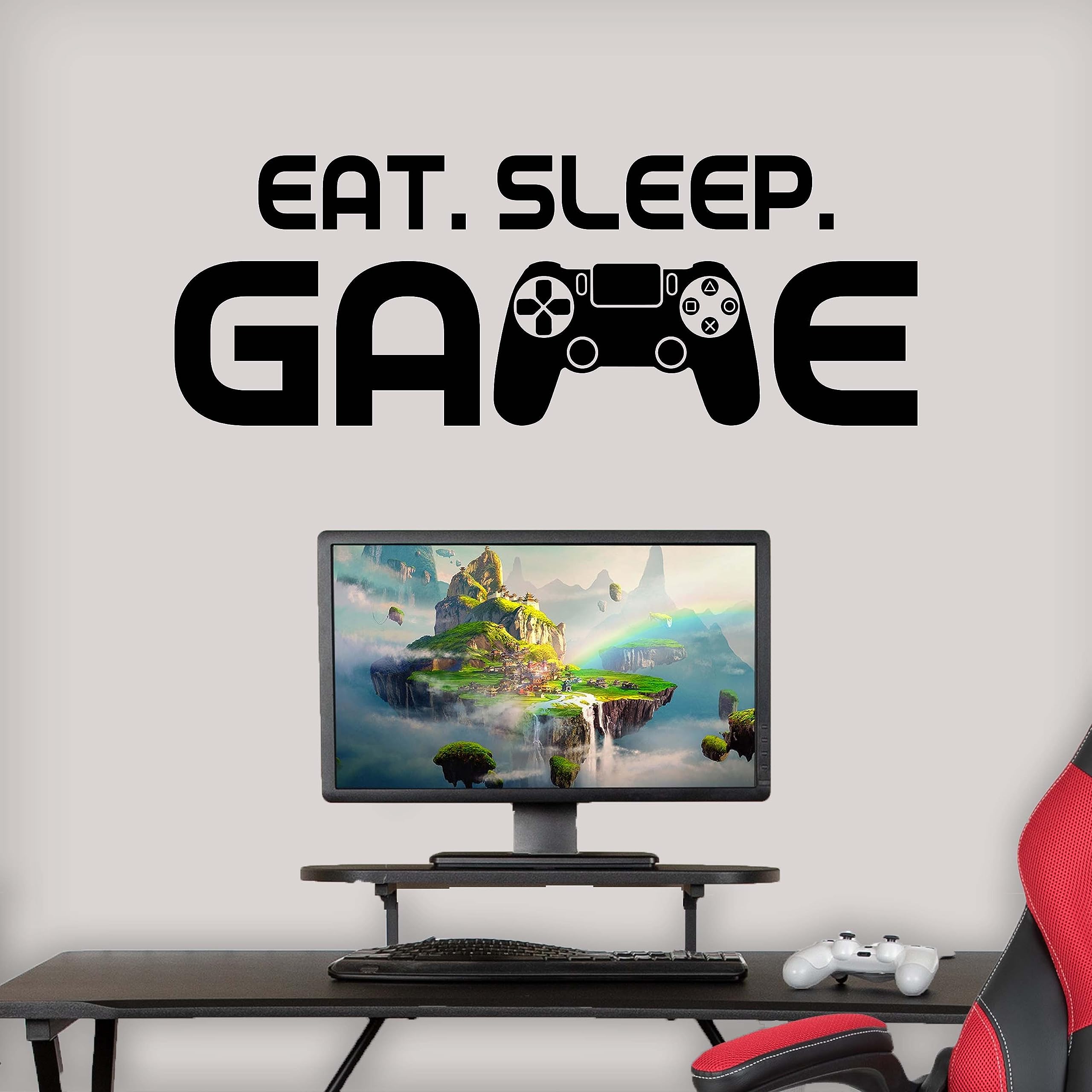Eat Sleep Game Wall Decal Stickers - Boys Gaming Room Decor | Video Game Wall Art for Bedroom & Man Cave | Removable Vinyl Decals for Gamers