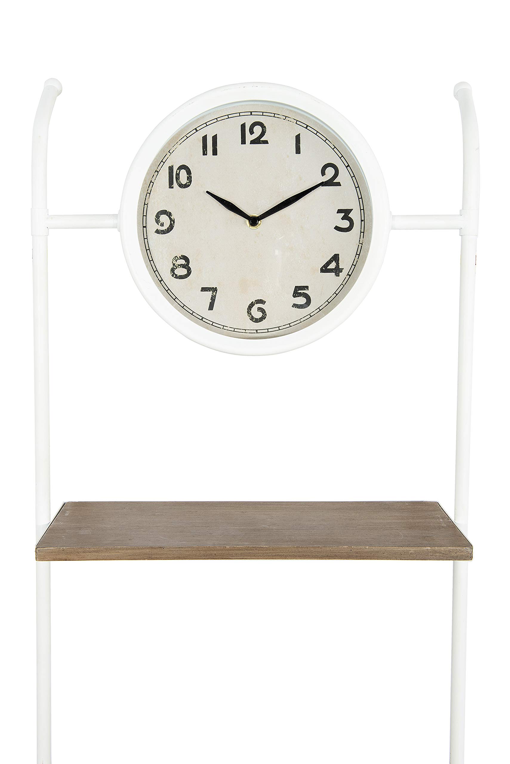 Creative Co-Op 2 Shelves & 3 Hooks Wall Clock in White - Stylish Functional Decor for Living Room, Bedroom, or Office Organization