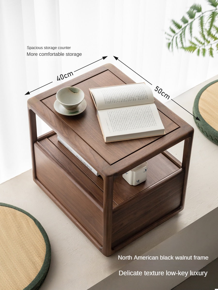 Premium Black Walnut Solid Wood Nightstand with Locking Storage | Modern Bedside Table for Bedroom, Living Room & Office | Durable Wooden Cabinet with Secure Drawer