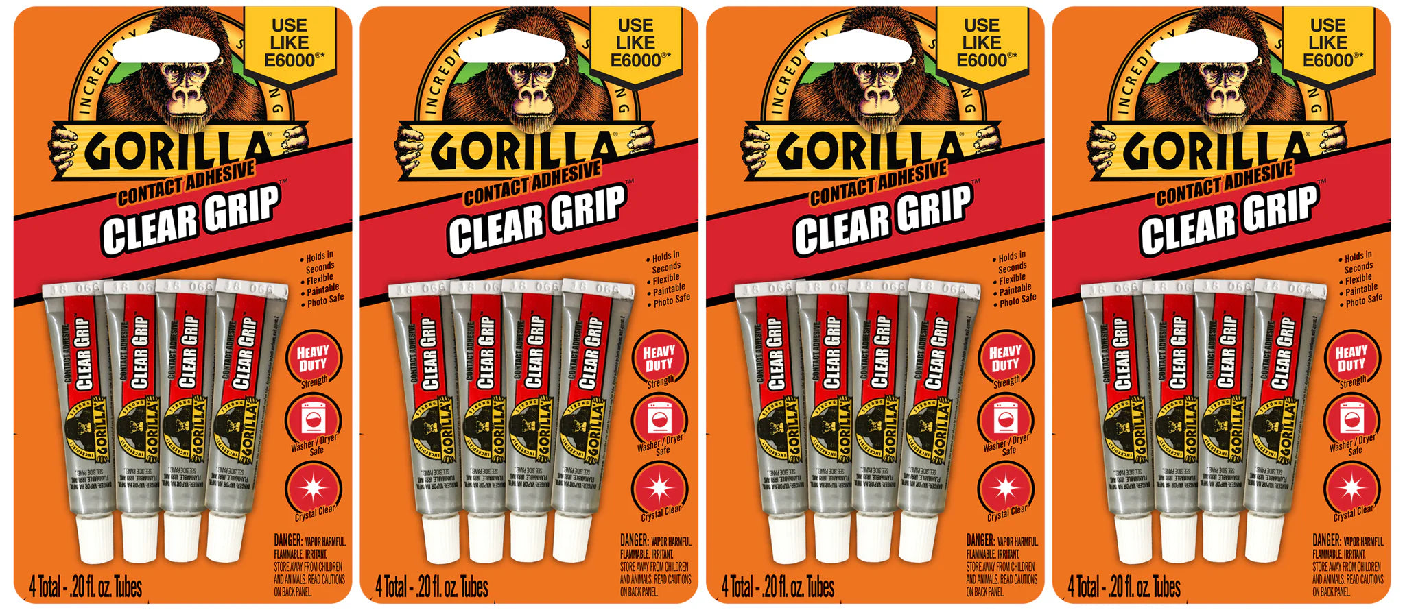 Gorilla Clear Grip Waterproof Contact Adhesive - 16 Pack (0.2 oz Tubes) - Strong Bonding for Crafts, DIY Projects & Home Repairs - Waterproof & Durable Glue for Wood, Metal, Glass & More