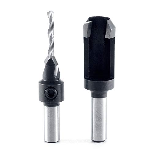 Amana Tool PS-100 2-Piece Carbide Tipped Countersink & Steel Plug Cutter Set with 1/8
