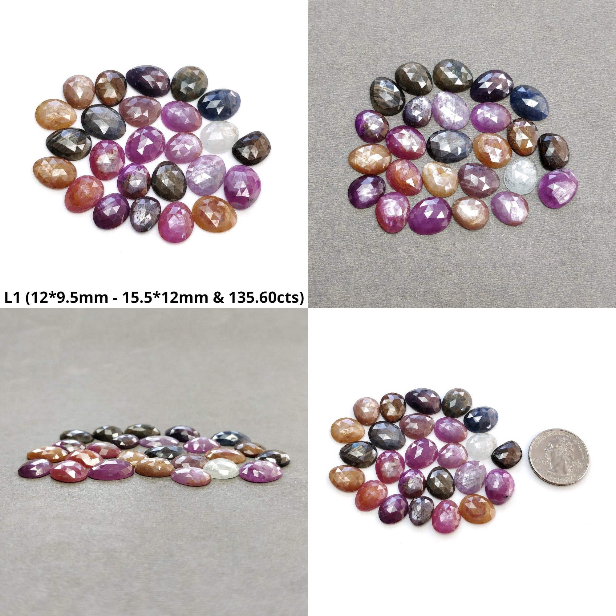 Natural Untreated Unheated Multi-Color Sapphire Gemstone Lot - Rose Cut Egg Shape for Jewelry Making, Engagement Rings & Healing Crystals