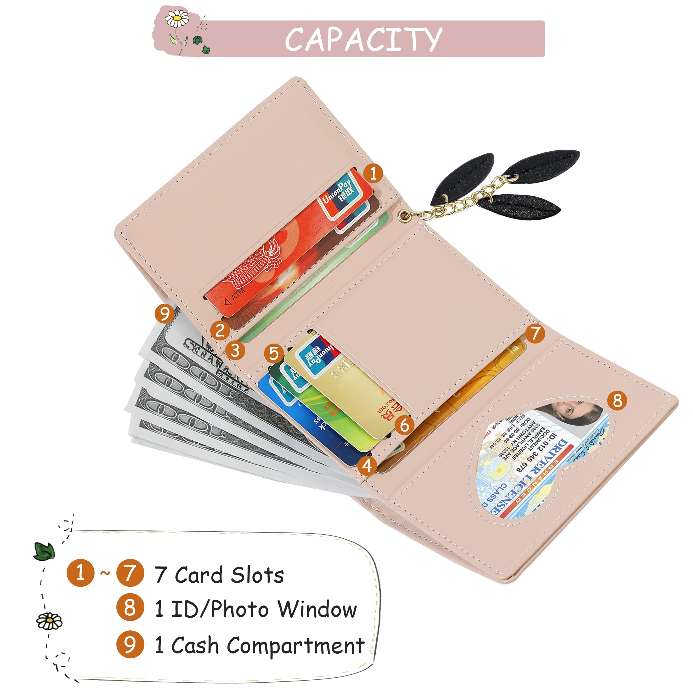 Sunwel Fashion Small Zipper Wallet for Women - Cute 3D Flower Coin Purse with ID/Photo Window & Keyring - Perfect for Everyday Use, Travel, and Gift Giving