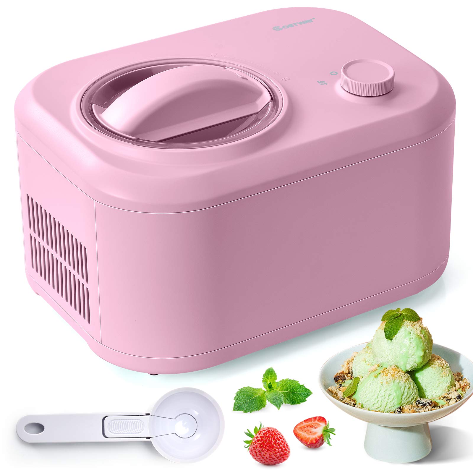 ARLIME 1.1-Quart Automatic Ice Cream Maker with Built-In Compressor - Portable Electric Countertop Ice Cream Machine for Home Use - Make Soft Serve, Gelato, Frozen Yogurt, Sorbet - Perfect for Kids, Parties & Family Desserts (Pink)