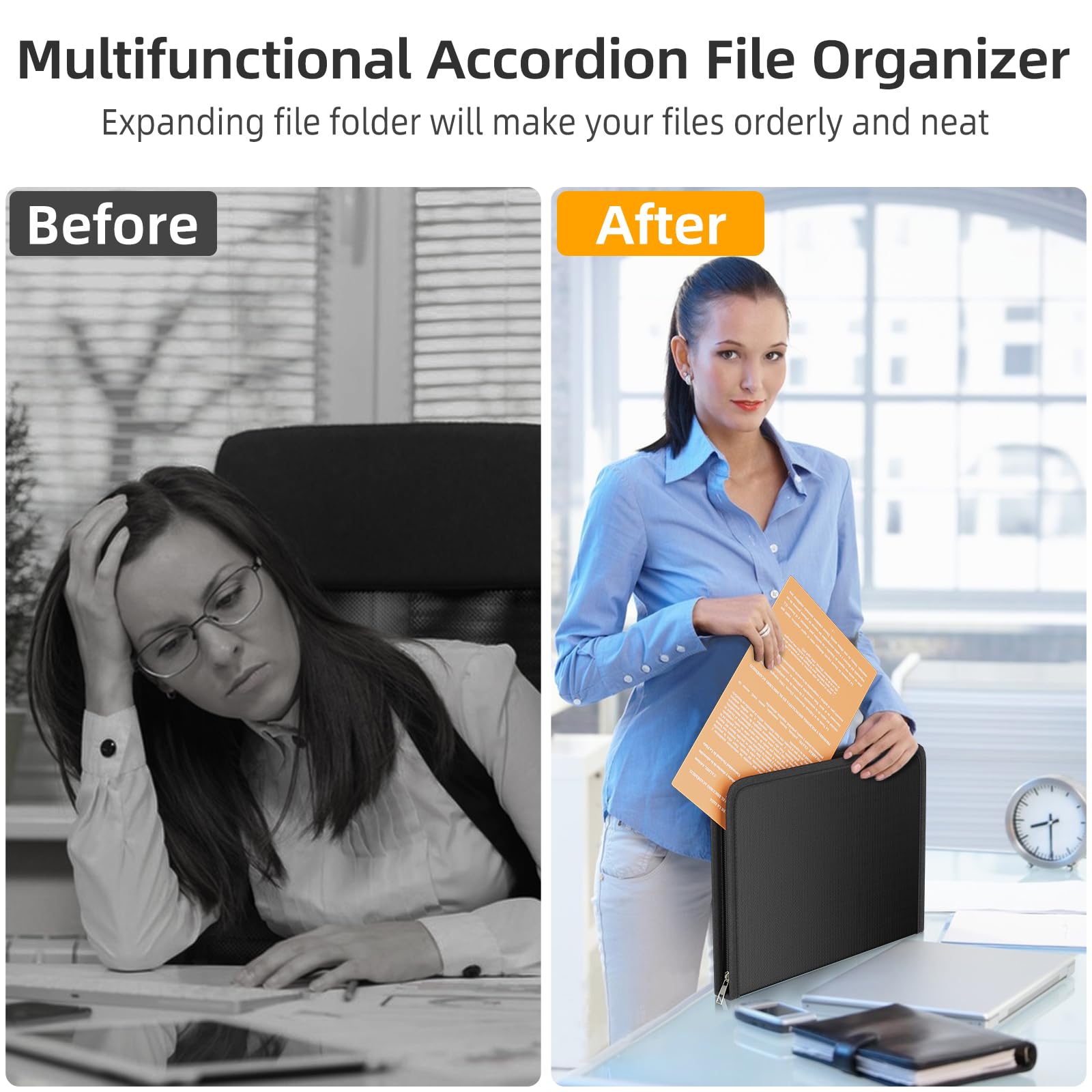 Fireproof Accordion File Organizer with 13 Pockets - Waterproof Zipper & Labels, Portable Expanding Document Folder for Important Papers - Perfect for Home Office, School, Travel & Legal Document Storage
