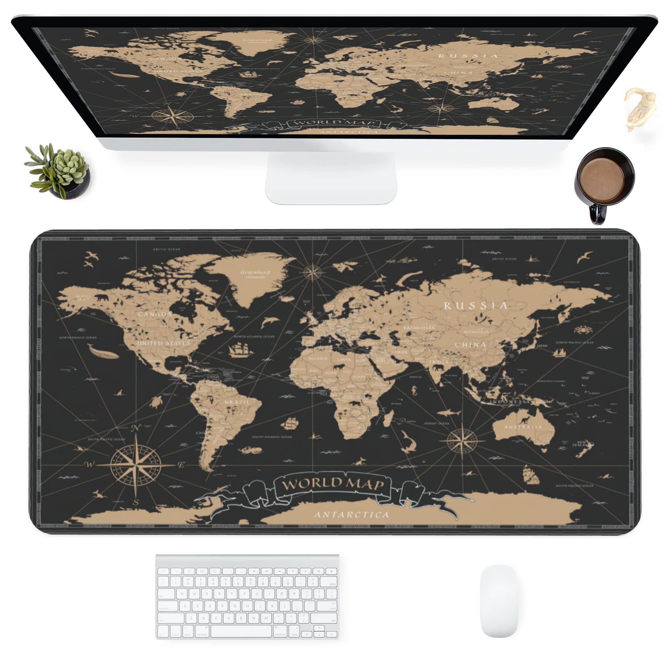 Vintage World Map Extended Gaming Mouse Pad - 31.5x15.7 Inch Non-Slip Rubber Base Desk Mat with Stitched Edges for Office, Computer, Keyboard & Gaming | Perfect for Workstations, Home Offices & Gaming Setups