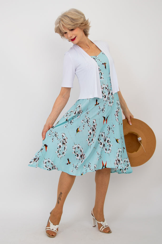 Bristol Women's Linen Bamboo Dress - Oiseau Floral Print, Comfortable & Breathable Summer Dress for Casual Outings, Beach Vacations & Date Nights