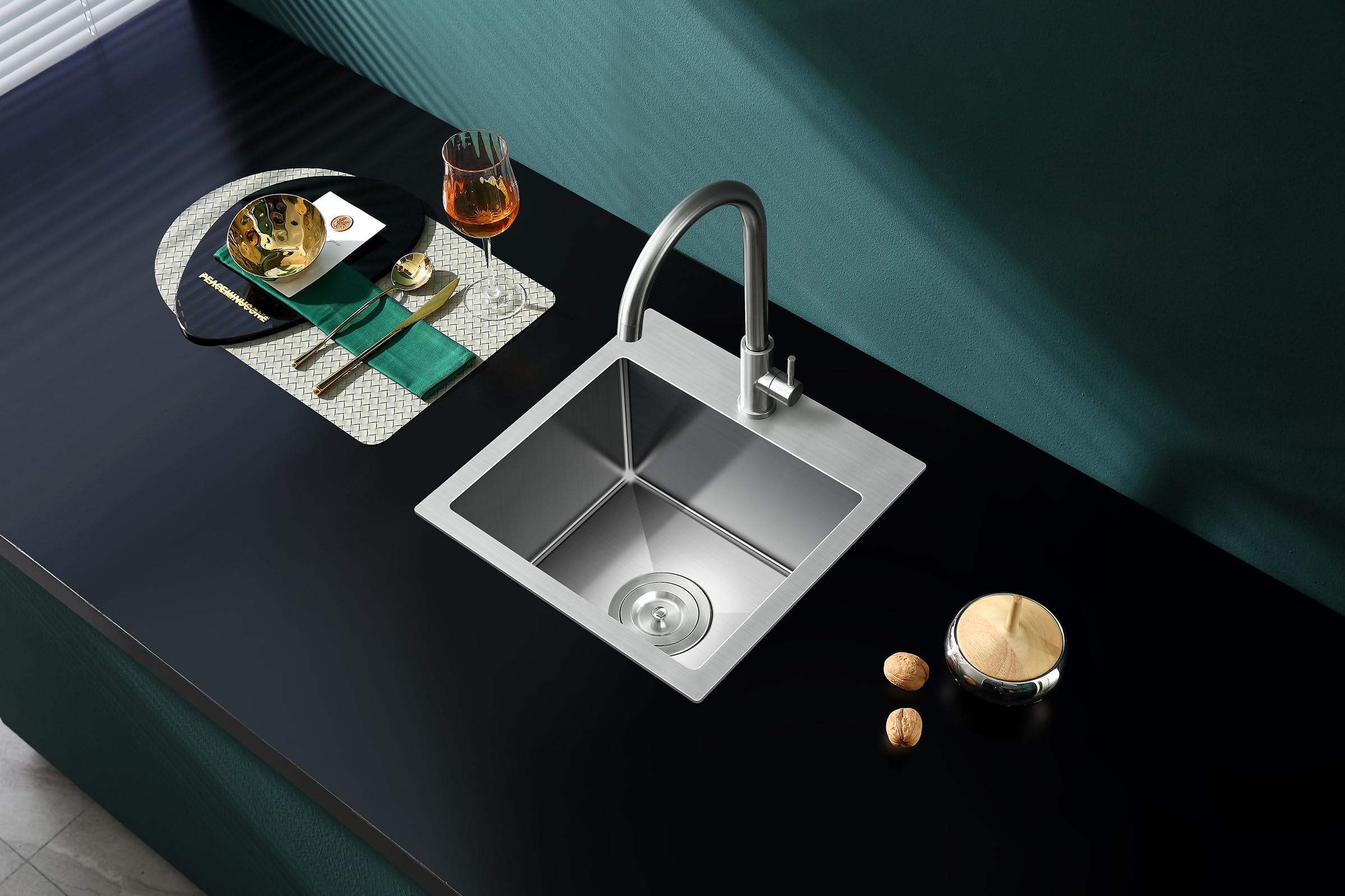 18 Inch Drop-in Kitchen Bar Sink - 18x18 Inch Single Hole Topmount Stainless Steel Sink, 18 Gauge Brushed Finish Single Bowl Bar Prep Sink - Perfect for Small Kitchens, Wet Bars & RV Campers