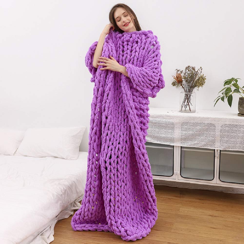 VIYEAR Extra Large Knit Throw Blanket - Soft Chunky Chenille Yarn for Cozy Bed & Couch - 50x63 Inch Oversized Purple Arm Knit Blanket | Perfect for Snuggling, Lounging & Home Decor