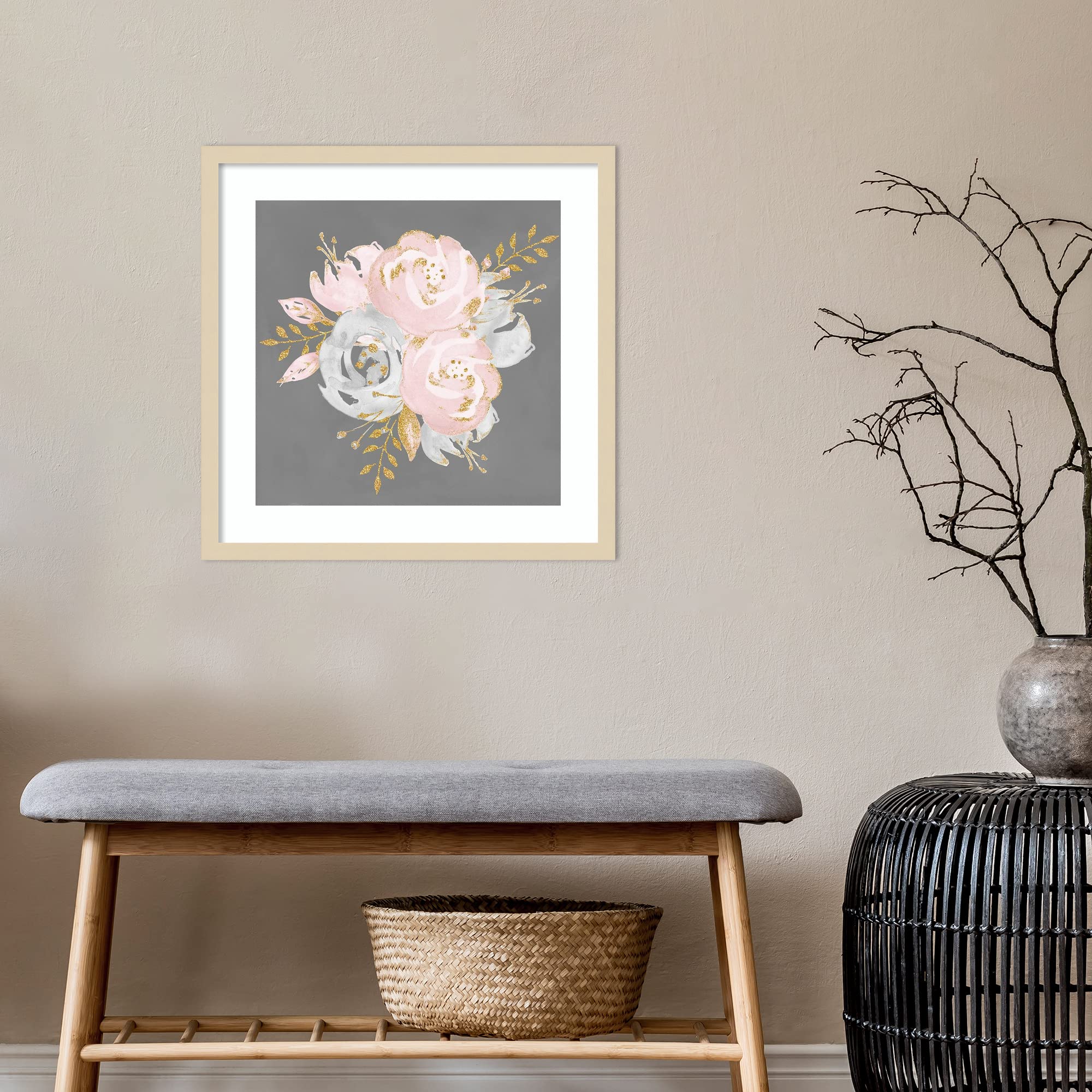 Amanti Art Framed Floral Bouquet Wall Art Print 21x21 - Nature Magick Gray Flower Painting, Modern Contemporary Home Decor for Living Room, Bedroom & Bathroom | Perfect for Housewarming Gifts & Interior Design