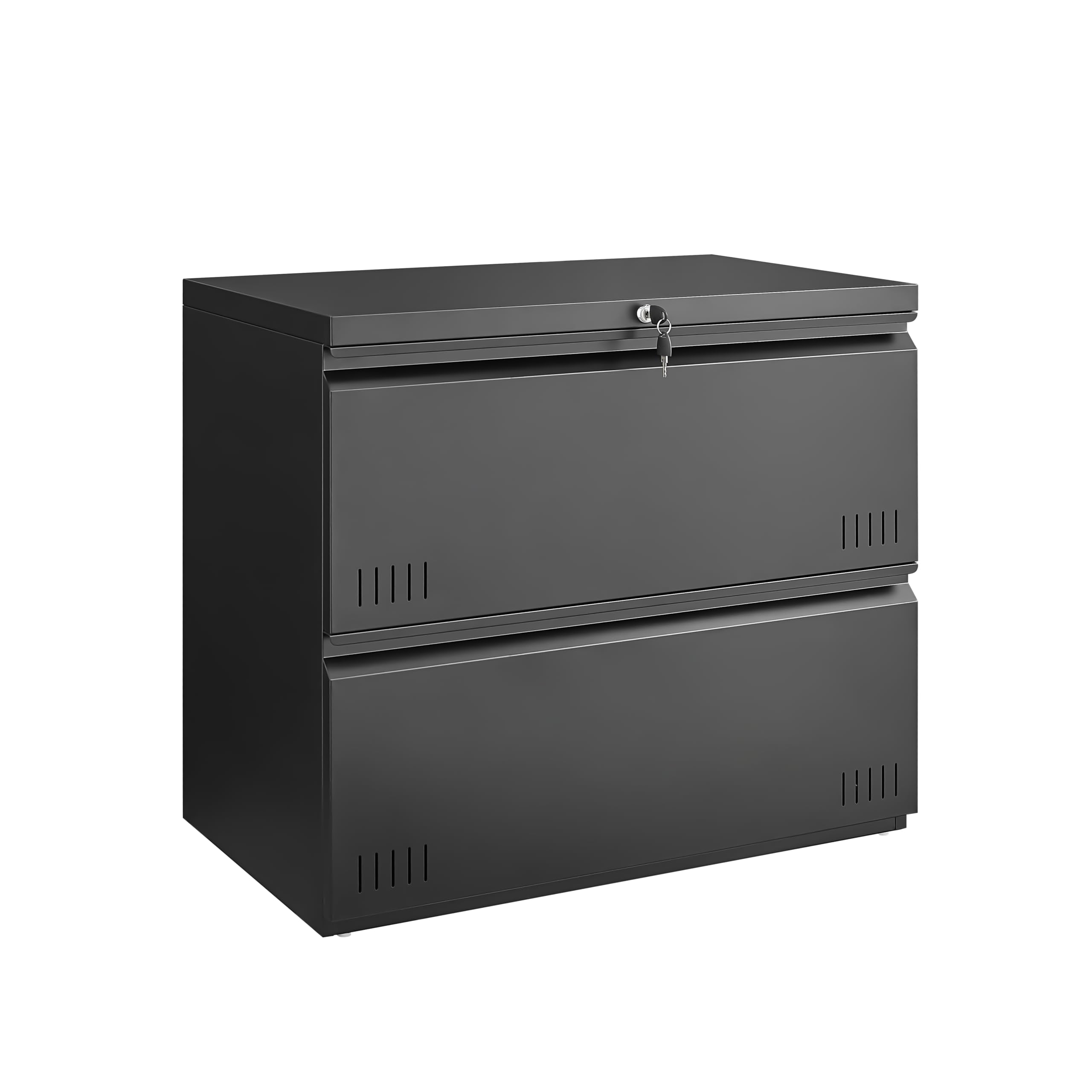 2 Drawer Lateral File Cabinet with Lock - Home Office Storage for A4, Letter & Legal Size Folders - Black Filing Cabinet for Documents, Printer Stand & Office Organization