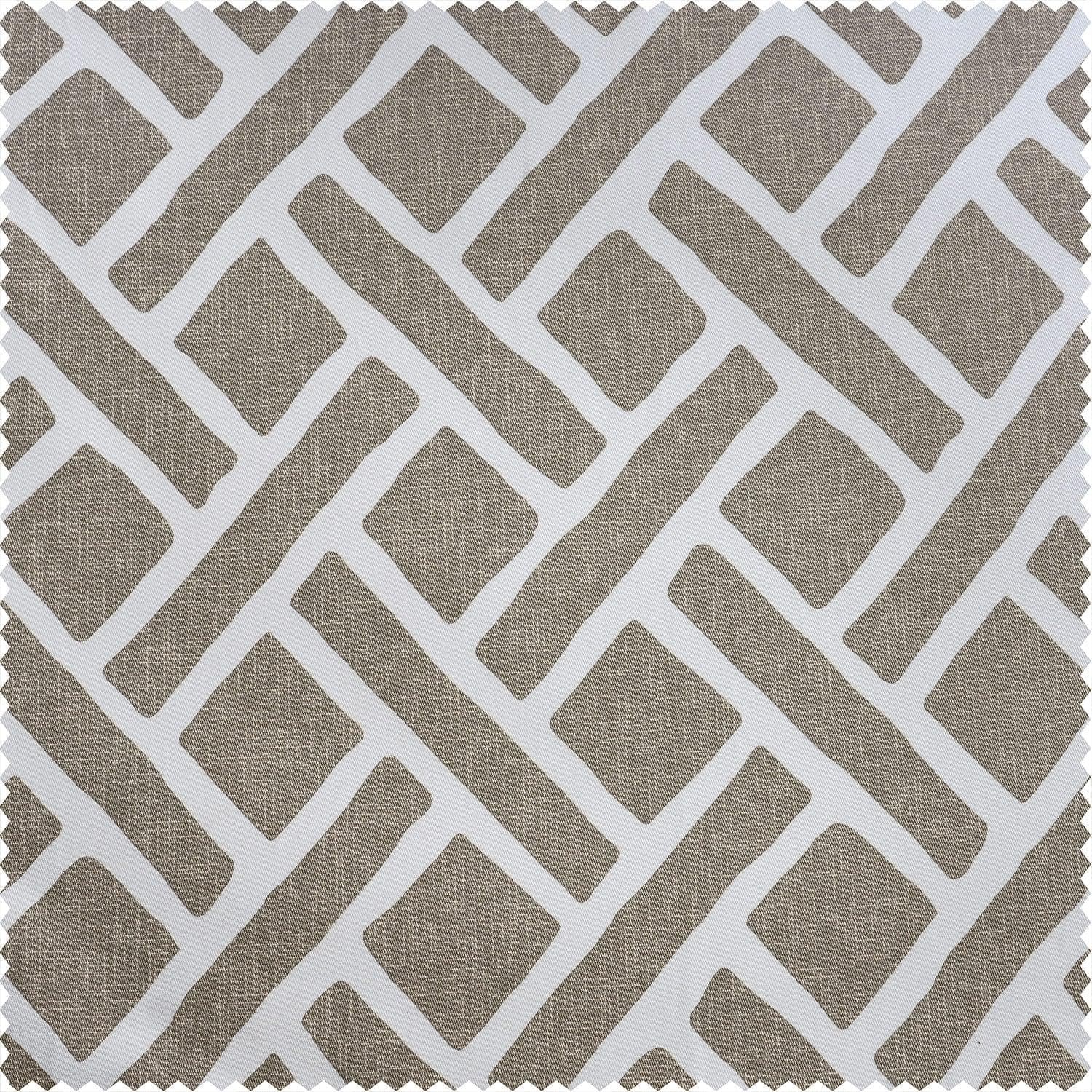 Martinique Taupe Geometric Printed Cotton Blackout Curtains - Elegant Room Darkening Window Treatments for Bedroom & Living Room