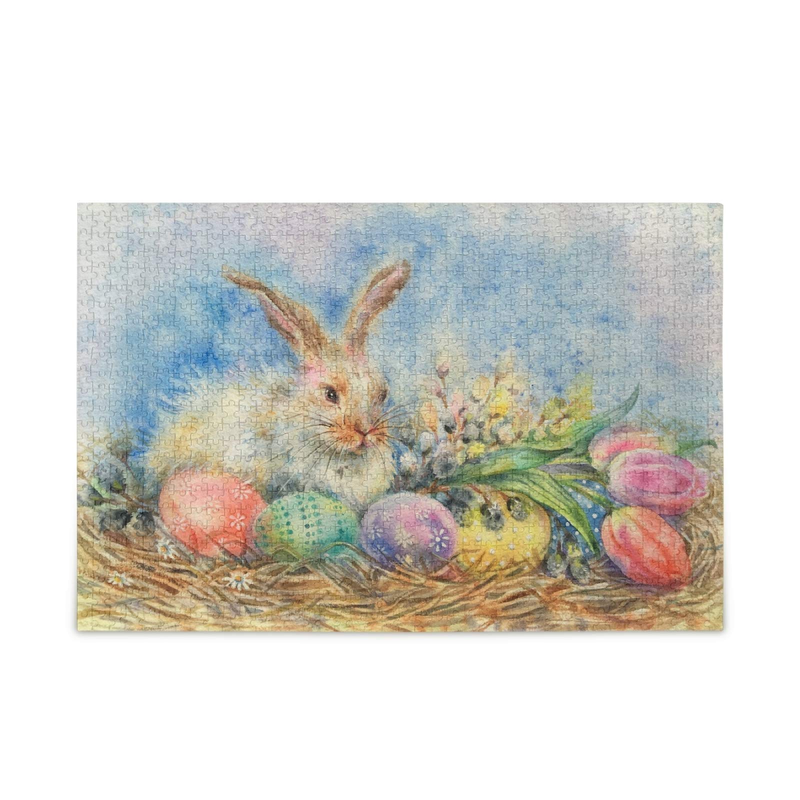 500-Piece Easter Bunny & Tulips Watercolor Jigsaw Puzzle for Adults - Challenging Family Puzzle Game for Stress Relief, Home Decor & Educational Gift | Perfect for Easter Celebrations & Relaxing Family Time