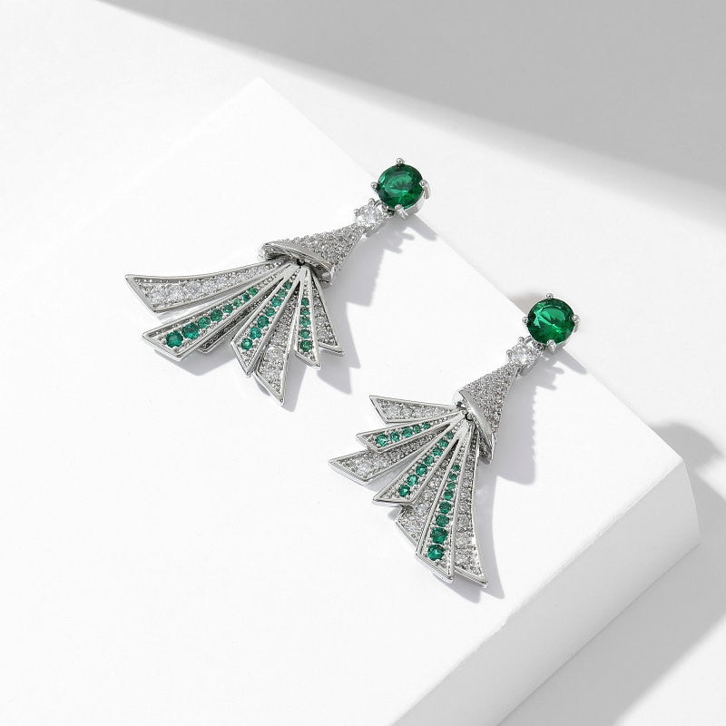 Exquisite Zircon Fan-Shaped Earrings for Women - Elegant Banquet & Party Jewelry - Perfect for Weddings, Prom & Evening Dresses - LYA007