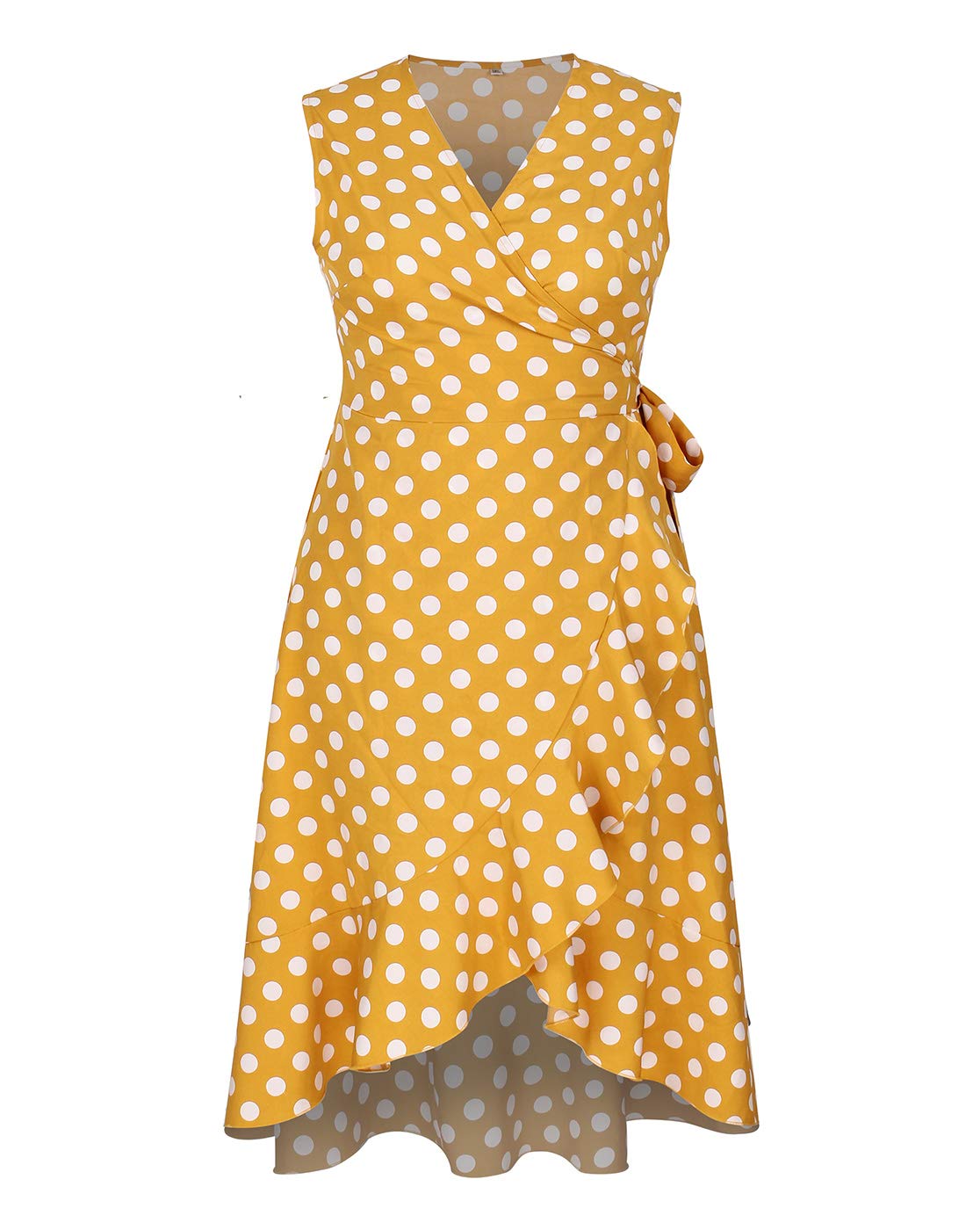 Plus Size Women's Summer Dress - Sleeveless Polka Dot Bohemian Wrap Dress with Belted Empire Waist & Asymmetrical Hem | Perfect for Beach Vacations, Date Nights & Summer Parties